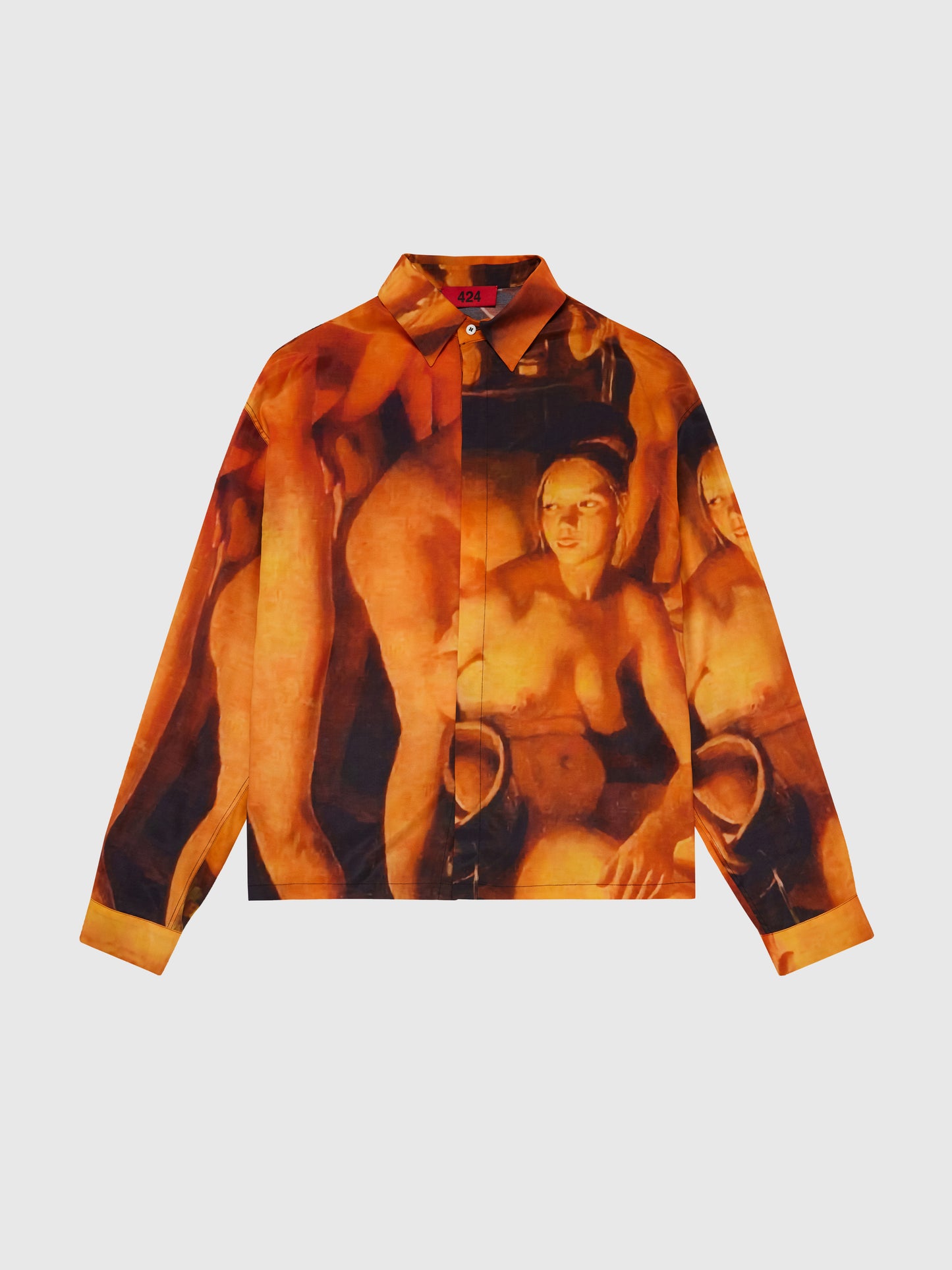 ORANGE PRINTED BUTTON UP