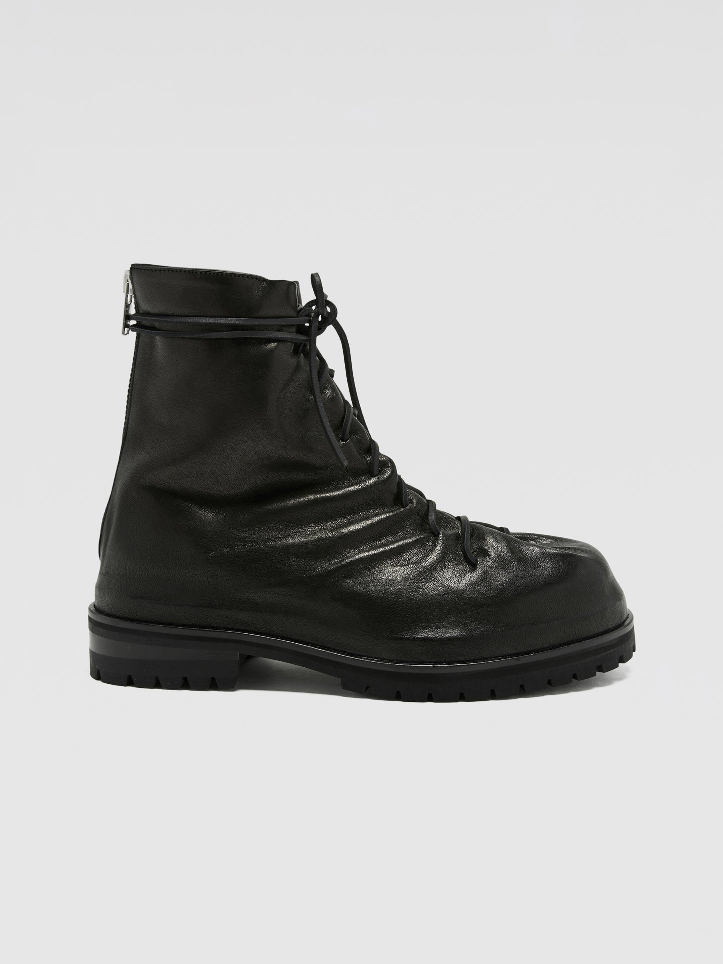 BLACK LEATHER LACE-UP BOOTS
