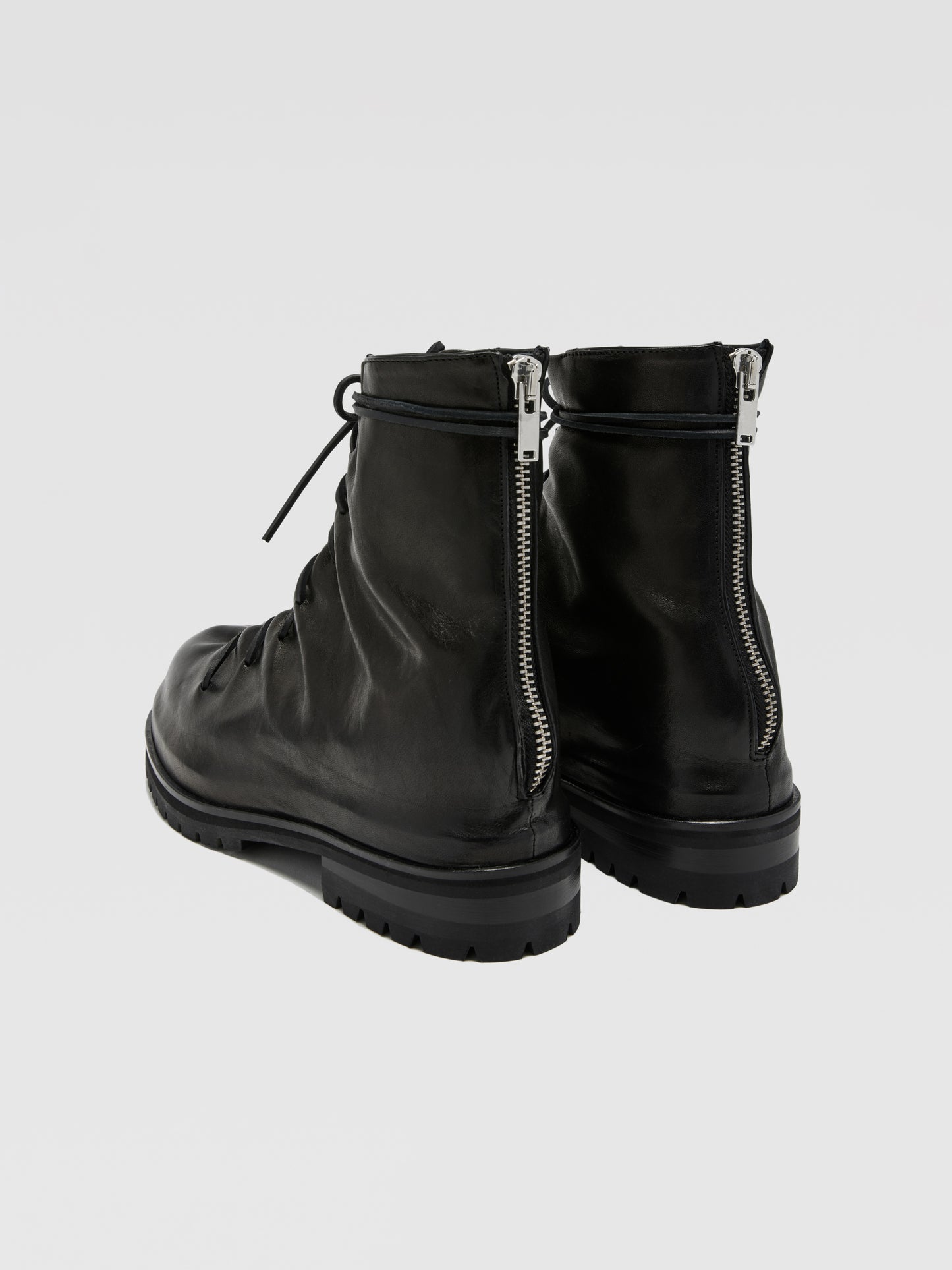 BLACK LEATHER LACE-UP BOOTS