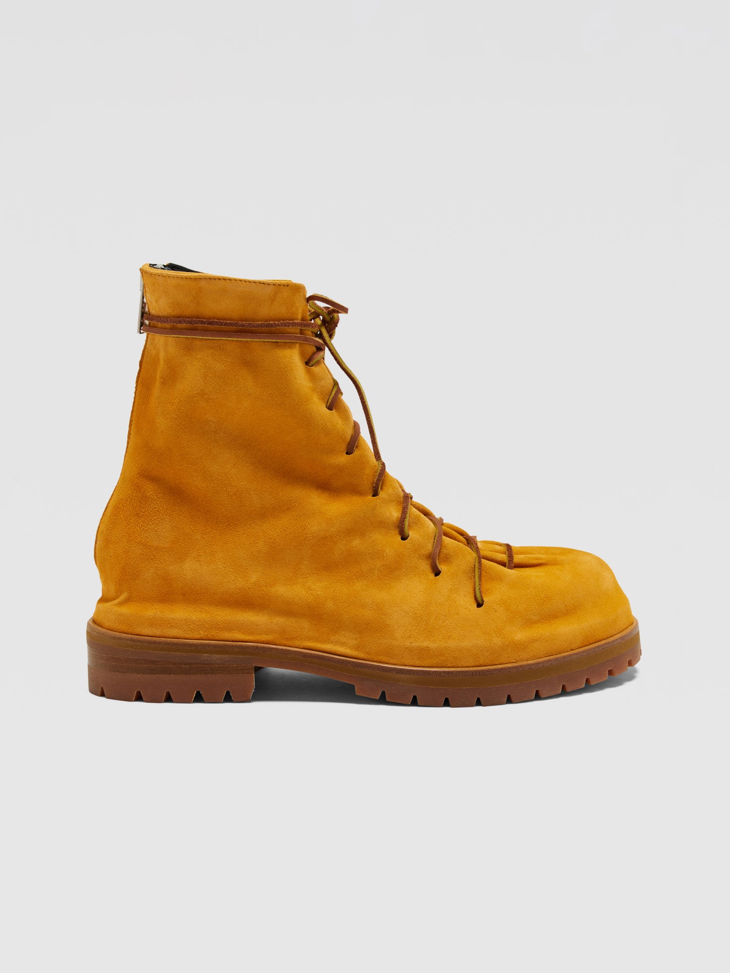 ORANGE SUEDE LEATHER LACE-UP BOOTS