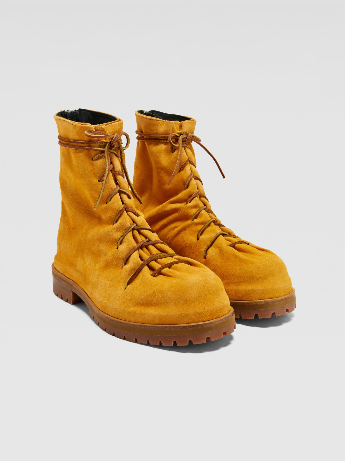 ORANGE SUEDE LEATHER LACE-UP BOOTS