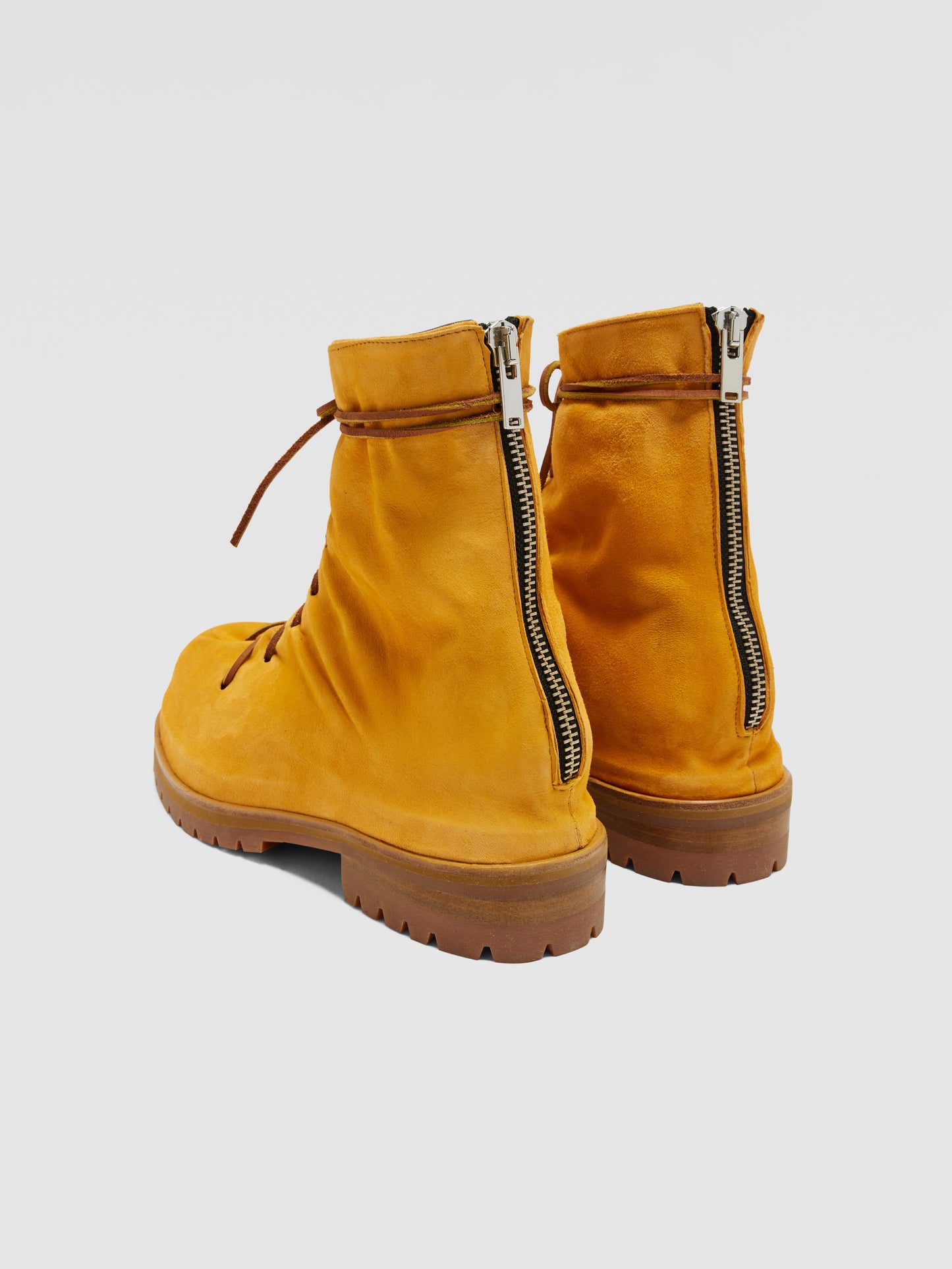 ORANGE SUEDE LEATHER LACE-UP BOOTS