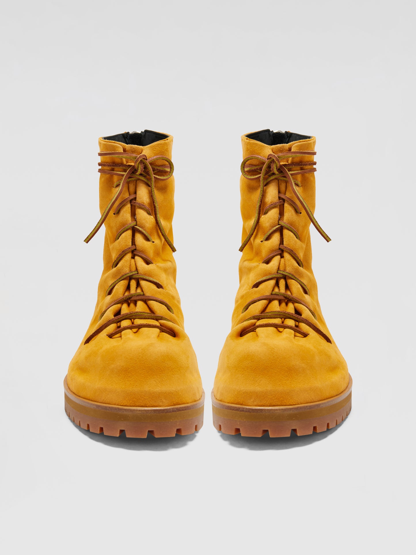 ORANGE SUEDE LEATHER LACE-UP BOOTS