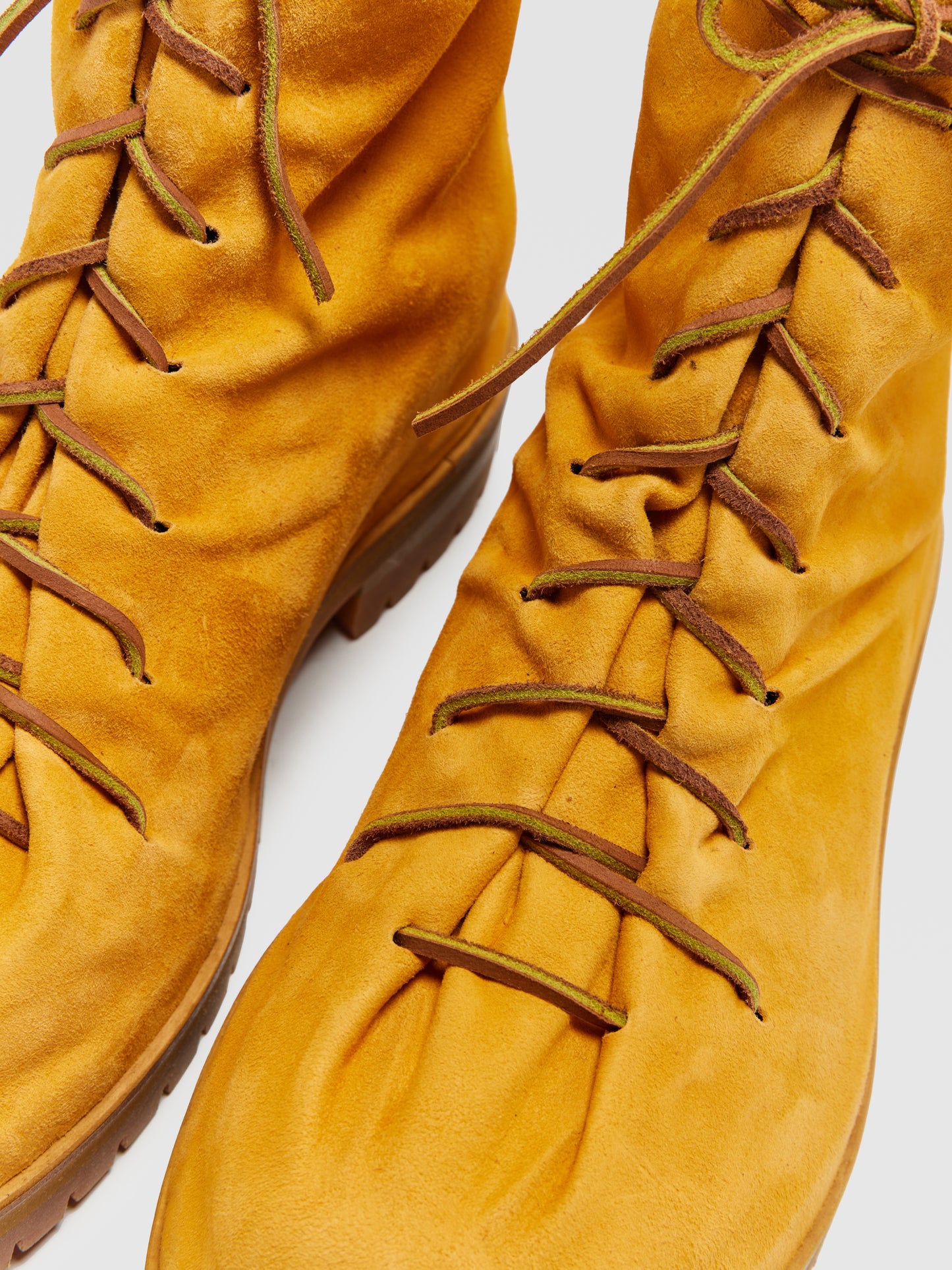 ORANGE SUEDE LEATHER LACE-UP BOOTS