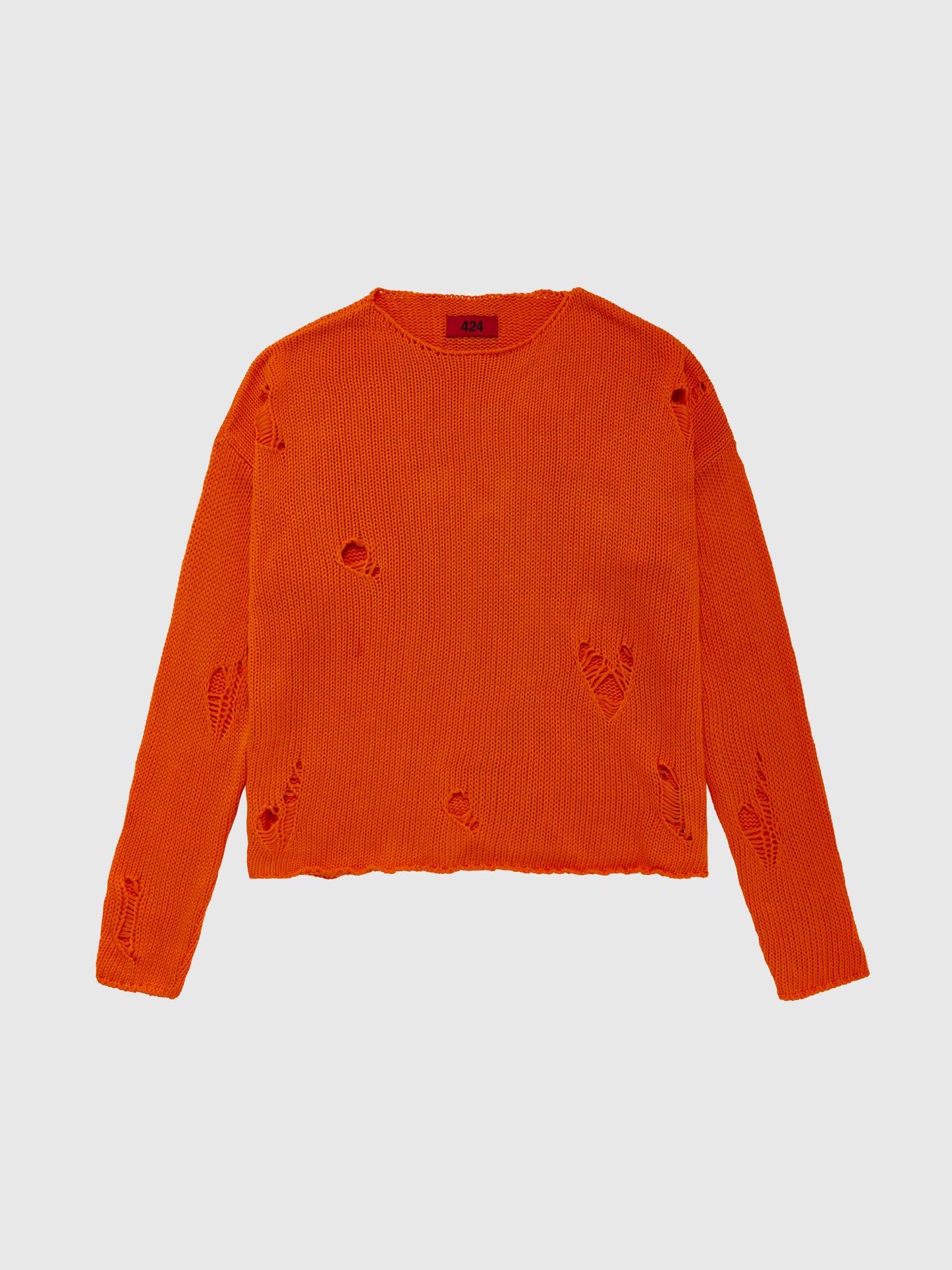 ORANGE DISTRESSED KNIT SWEATER