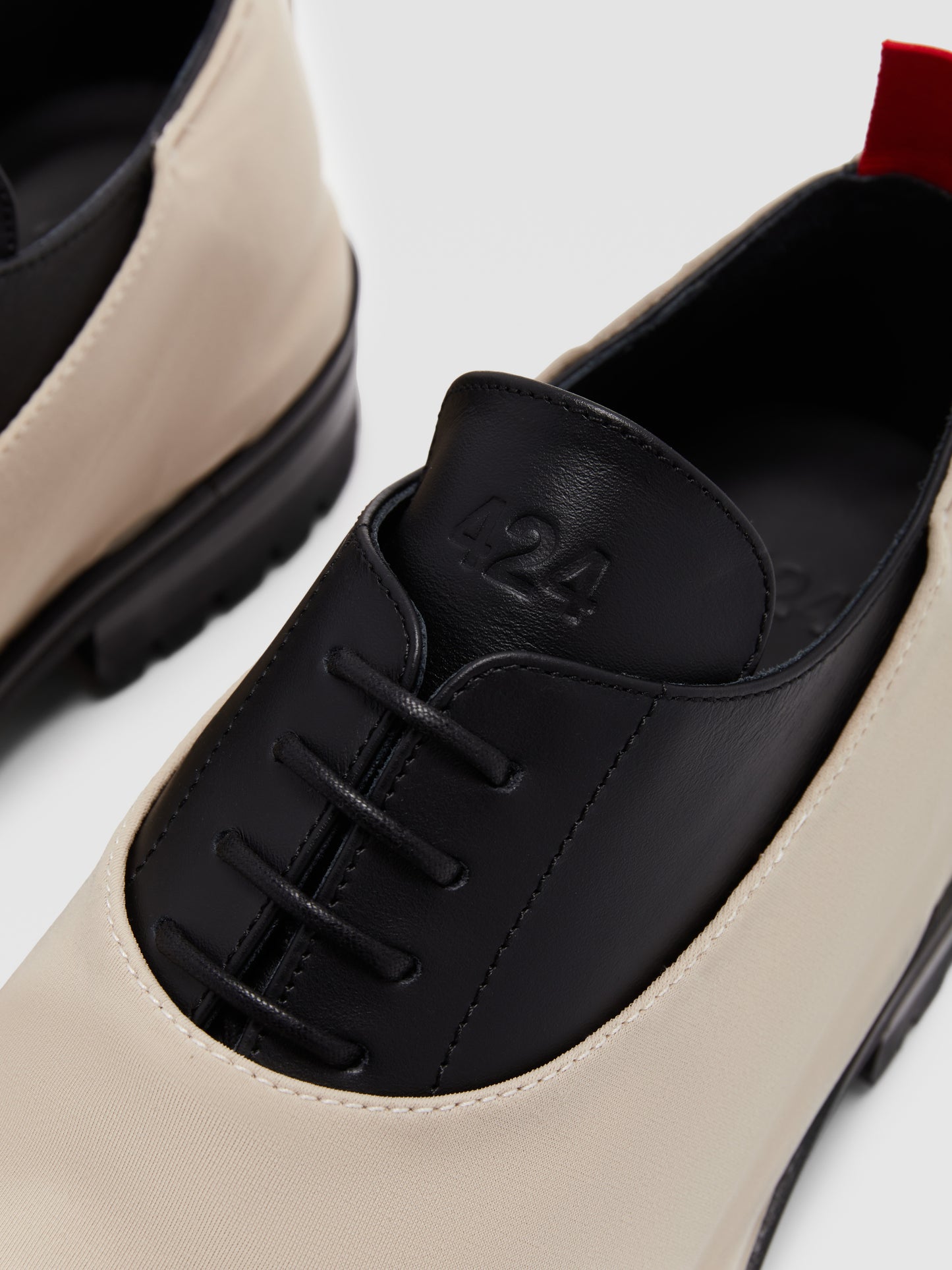 BLACK AND BEIGE OVERLAY DERBYS