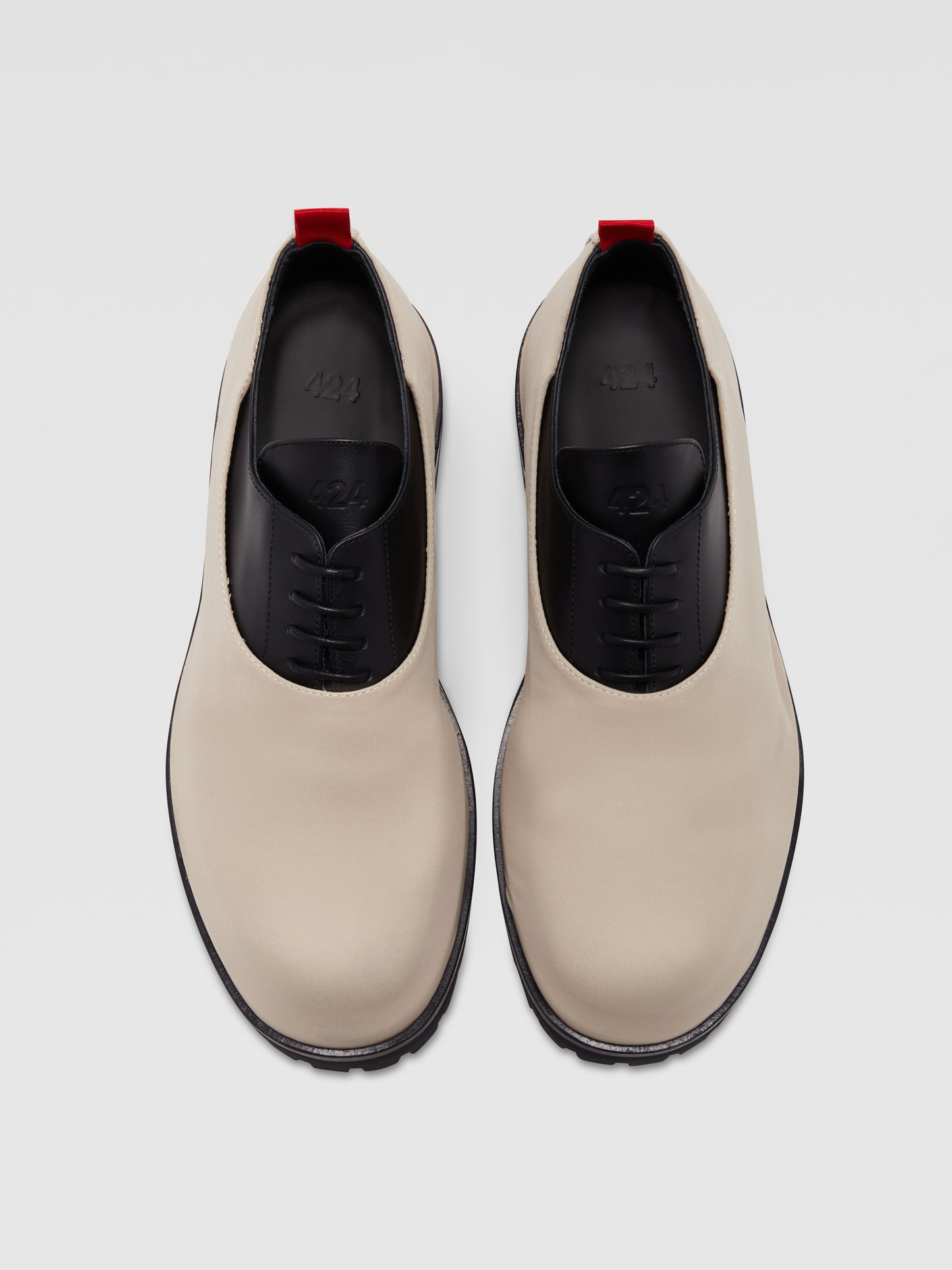 BLACK AND BEIGE OVERLAY DERBYS