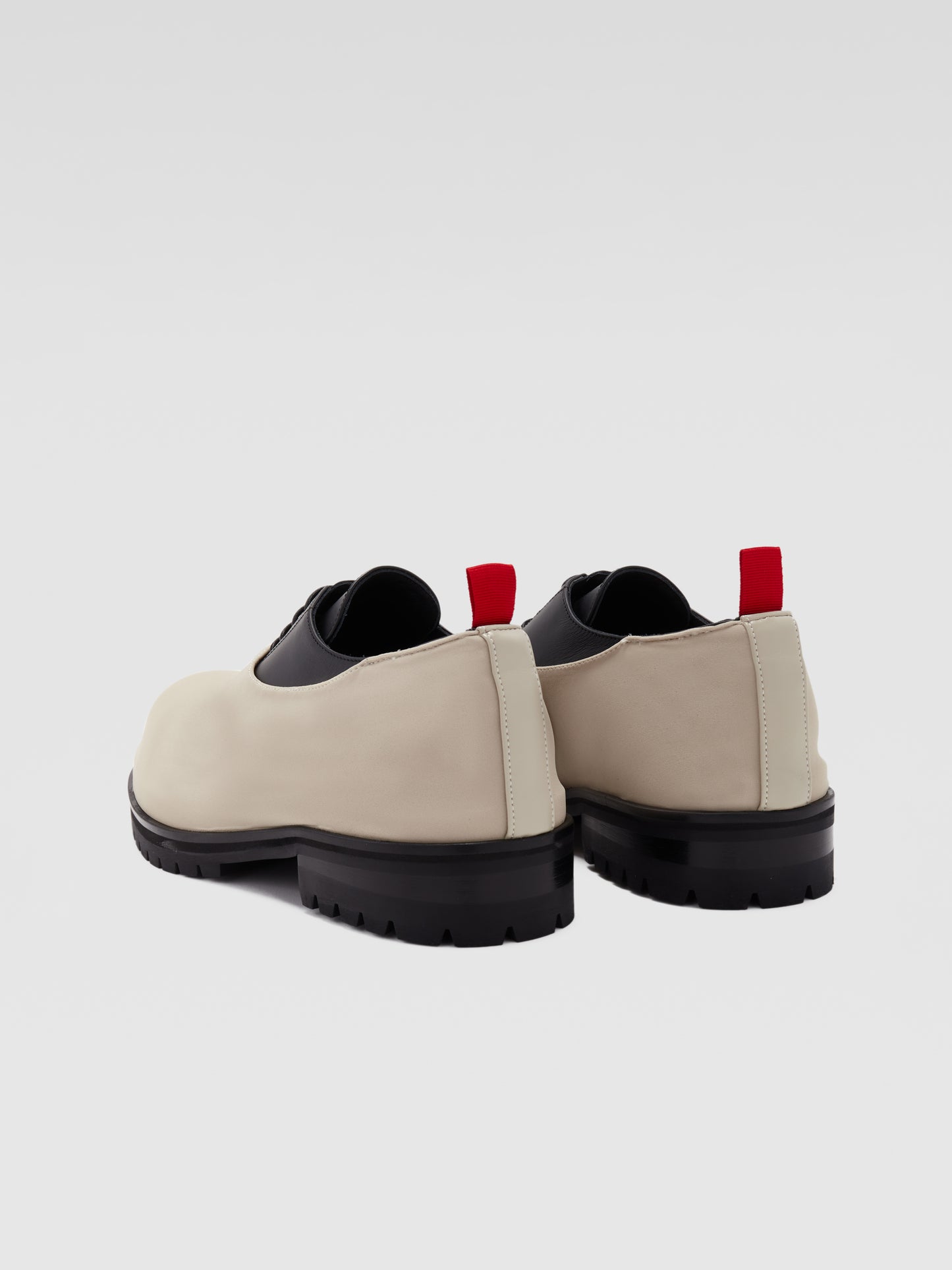 BLACK AND BEIGE OVERLAY DERBYS