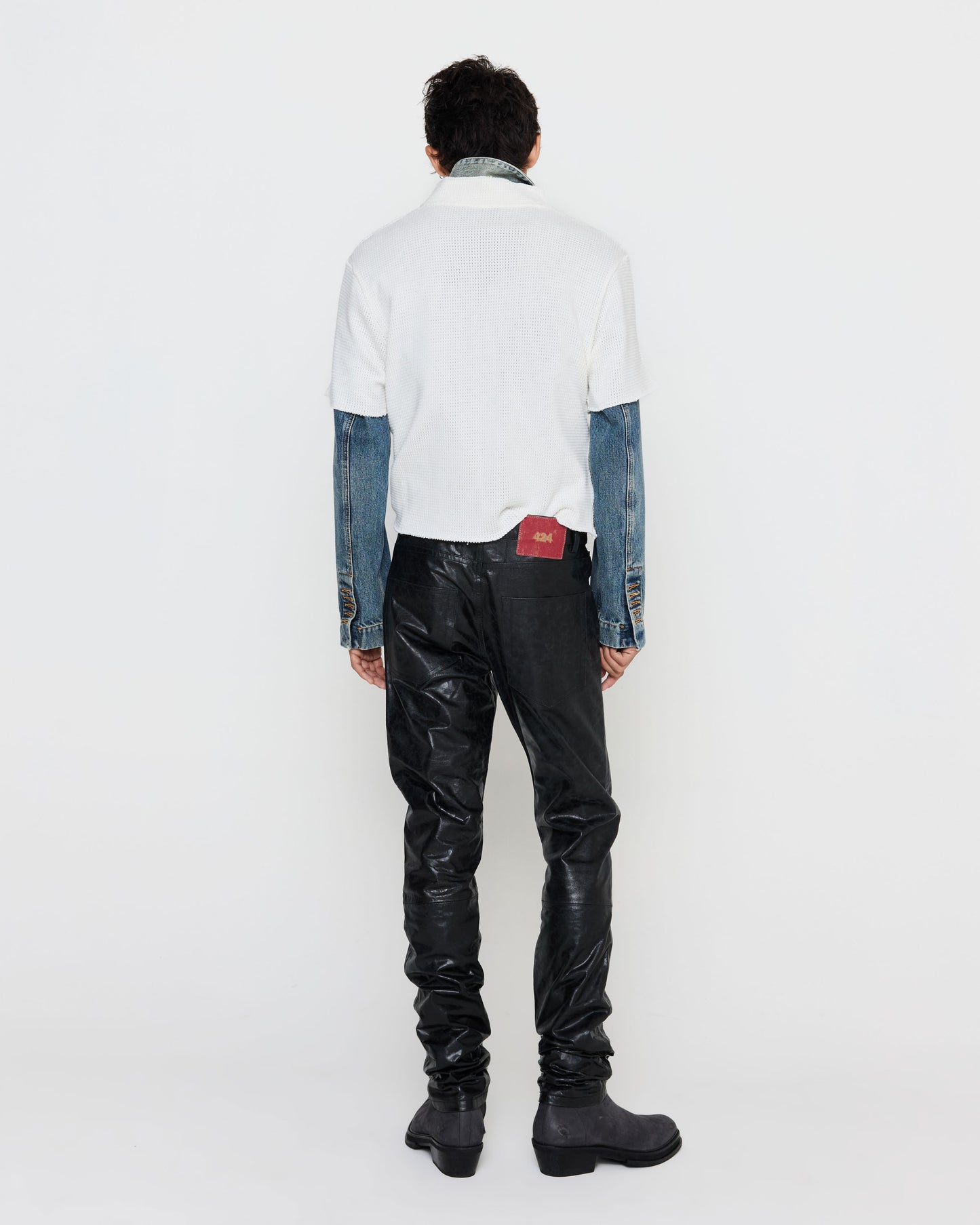 Five Pocket Paper Leather Pant in Black