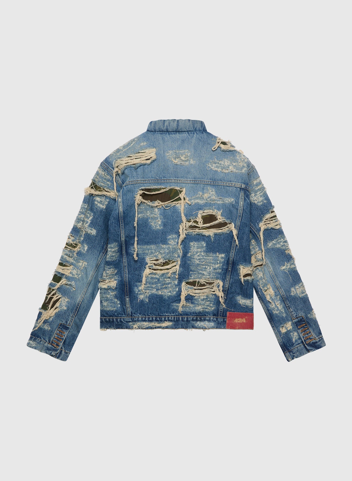 424 Collection Denim Trucker Blue Repaired Camo Patches