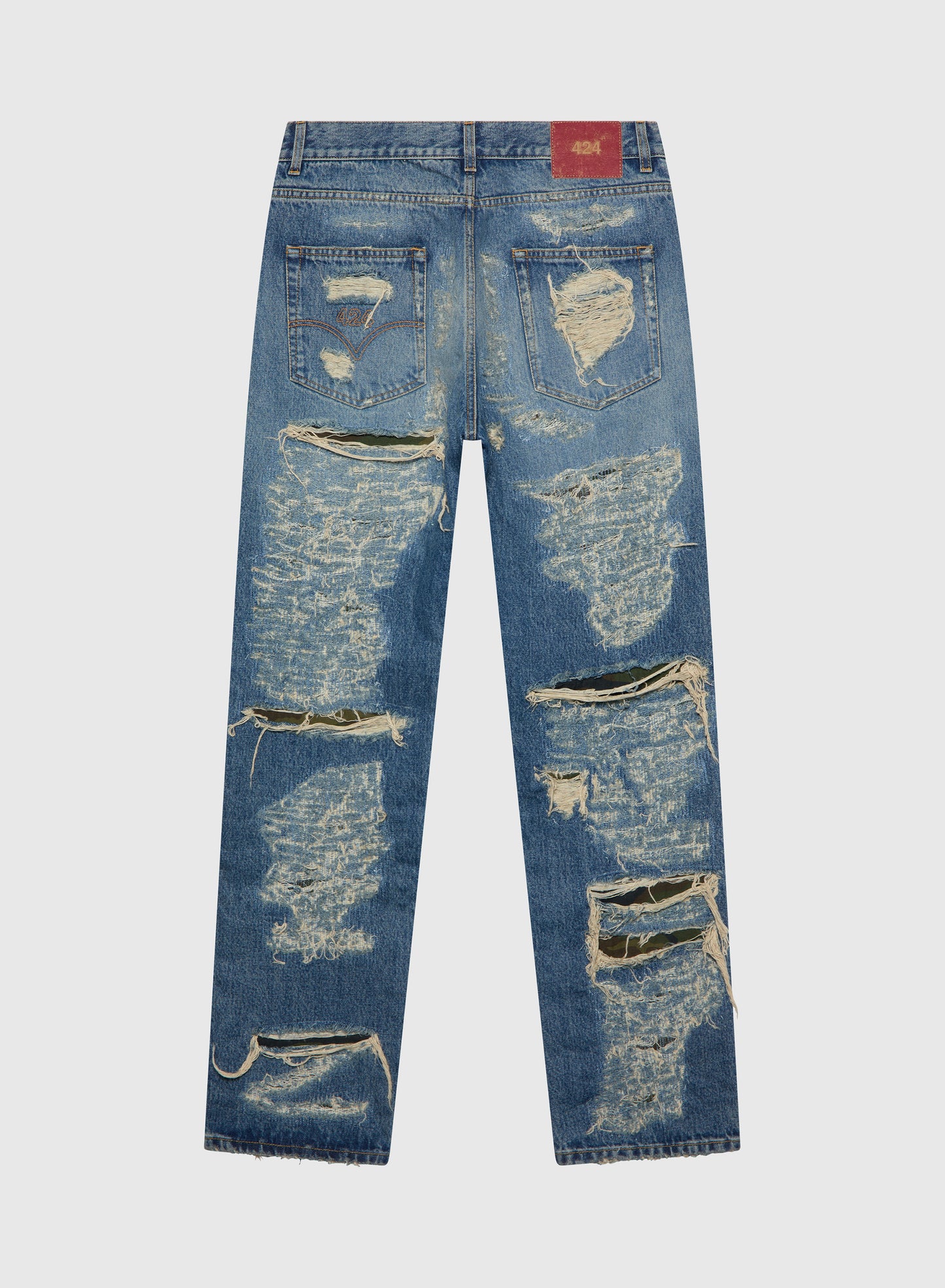 COLLECTION LOOSE DENIM FIVEPOCKET BLUE REPAIRED CAMO PATCHES