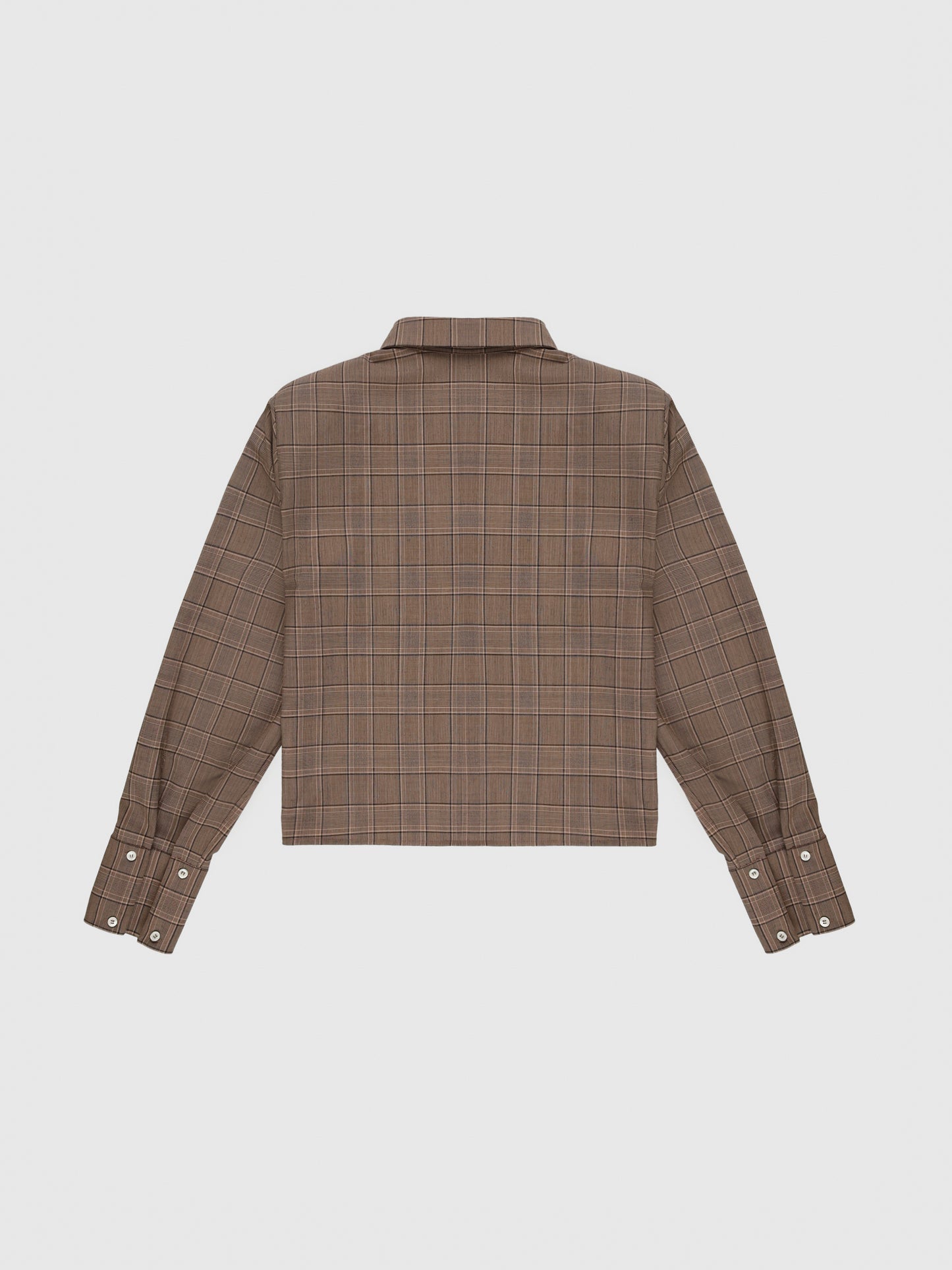Cropped Shirt With Shoulder Pads in Plaid Brown
