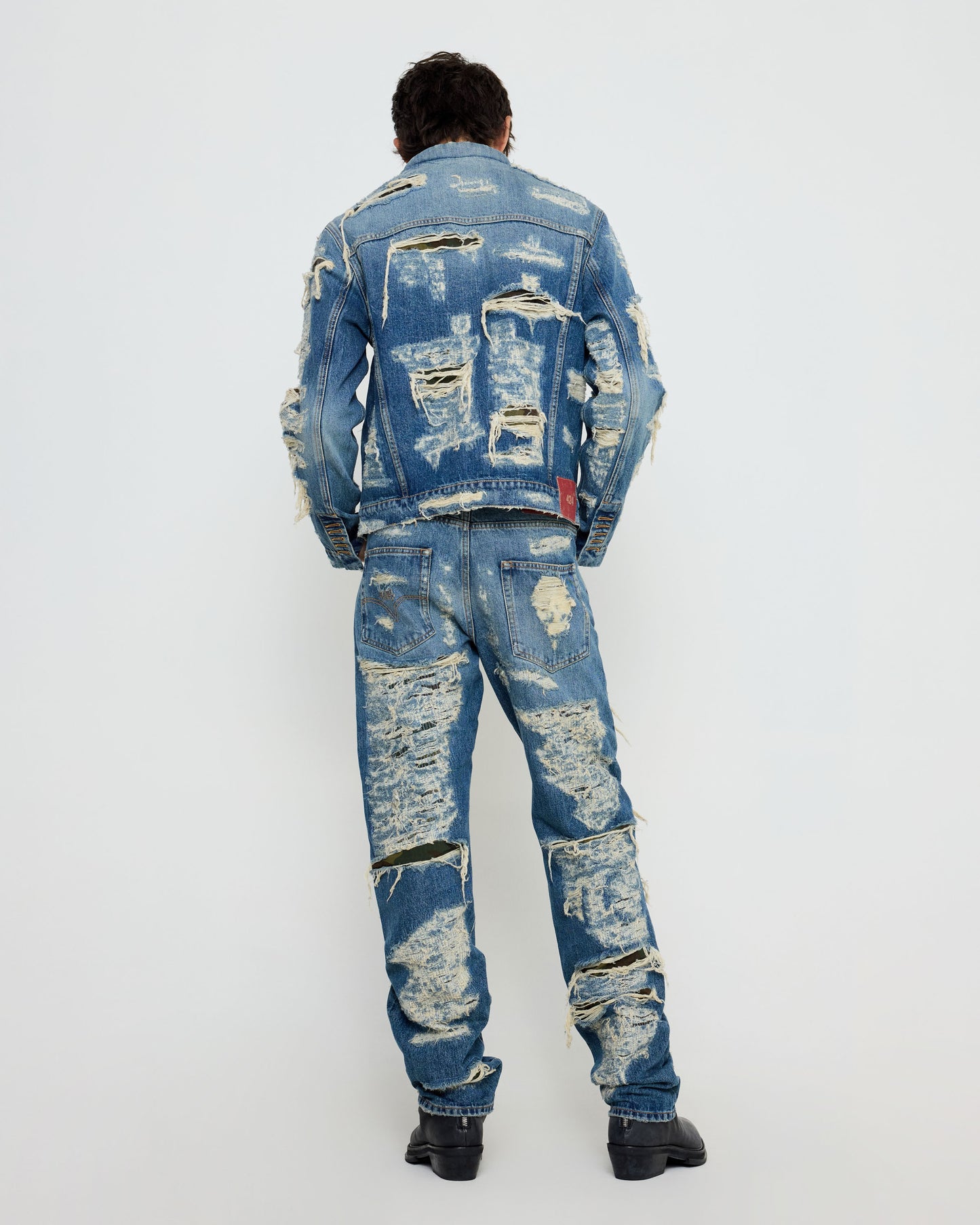 424 Collection Denim Trucker Blue Repaired Camo Patches