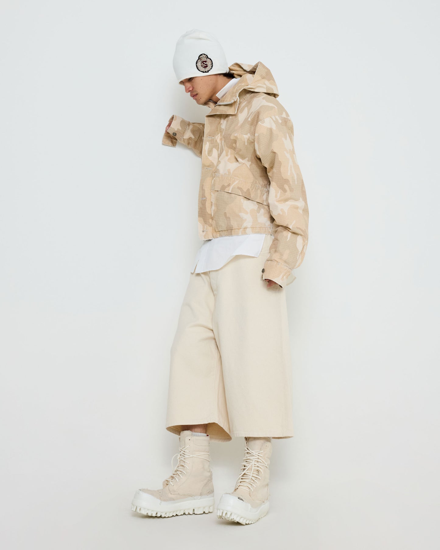 424 CROPPED PARKA SAND CAMO STONE WASHED