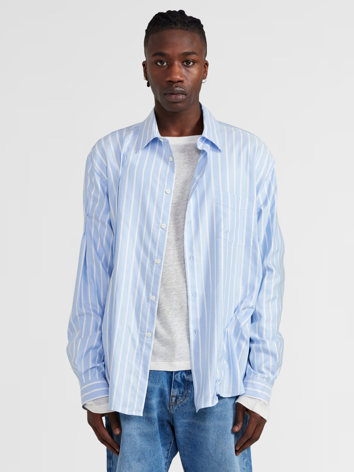 BLUE STRIPED LONG SLEEVE BUTTON UP