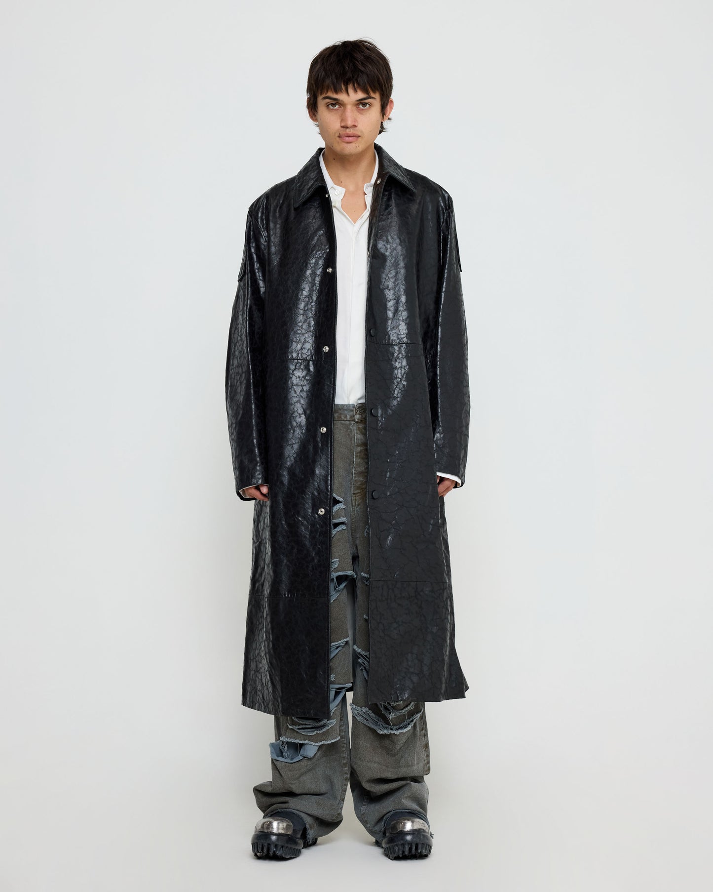 Light Trench Leather Black