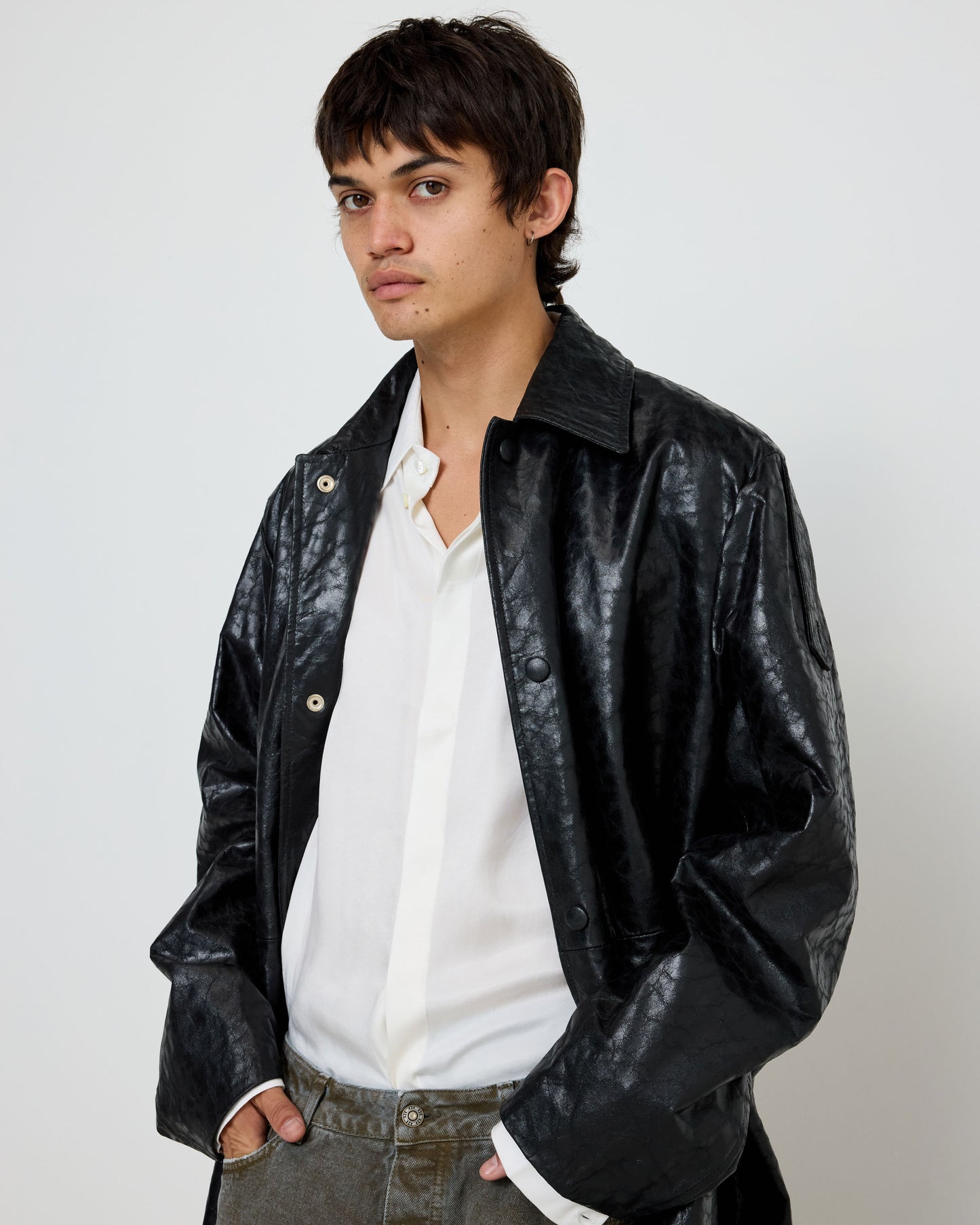 Light Trench Leather Black