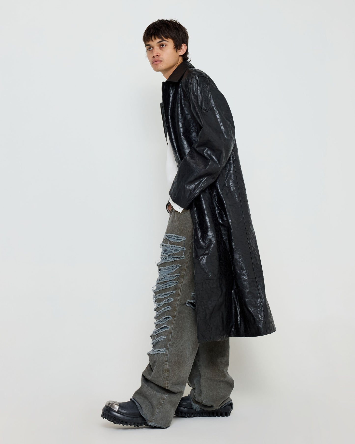 Light Trench Leather Black