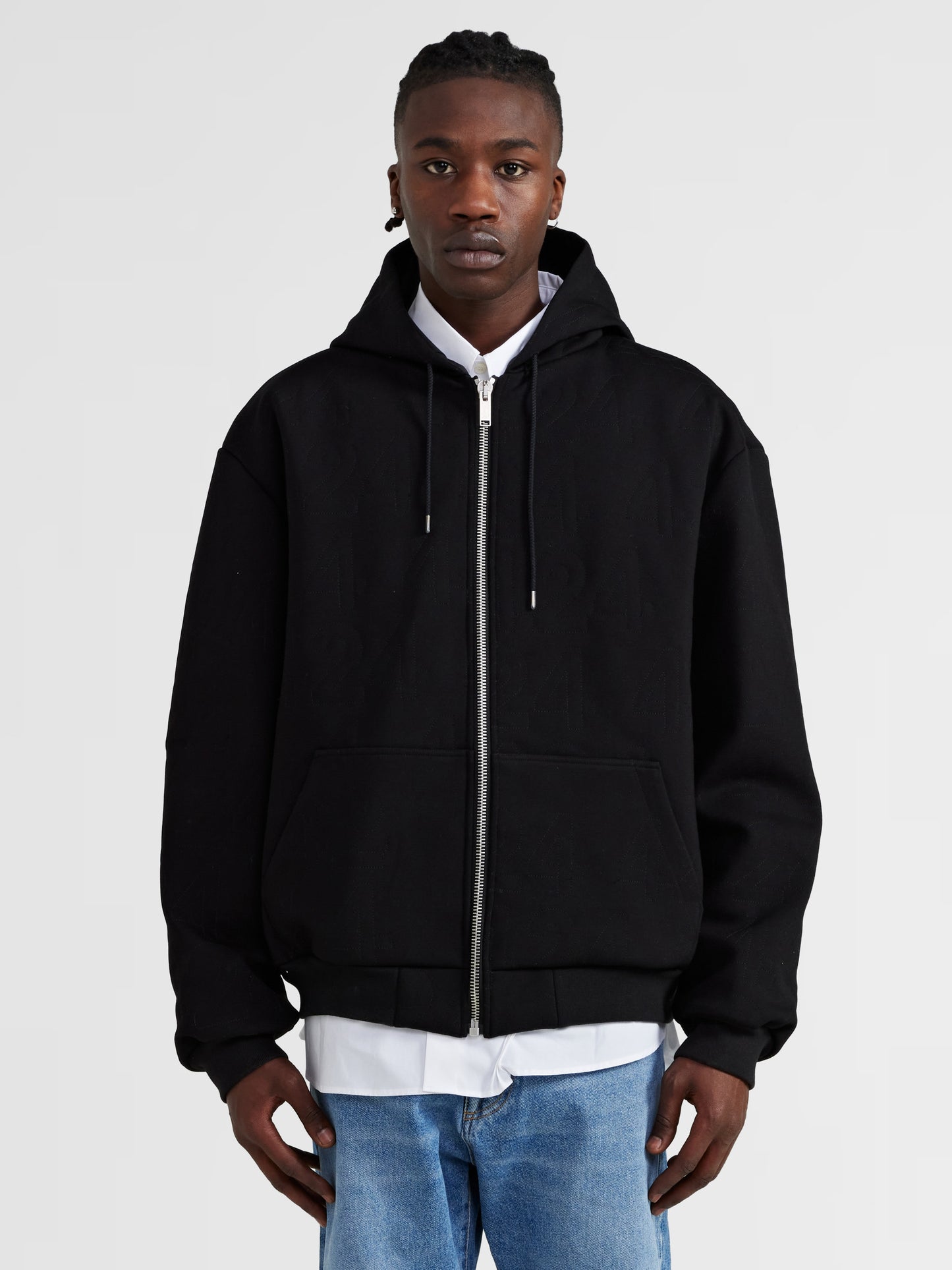 BLACK ZIPPED FLOCK HOODIE