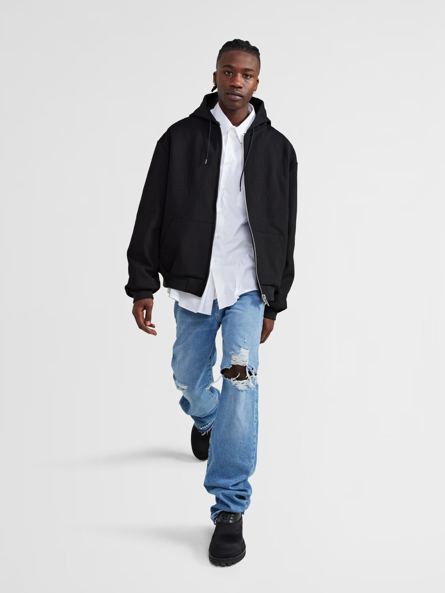 BLACK ZIPPED FLOCK HOODIE