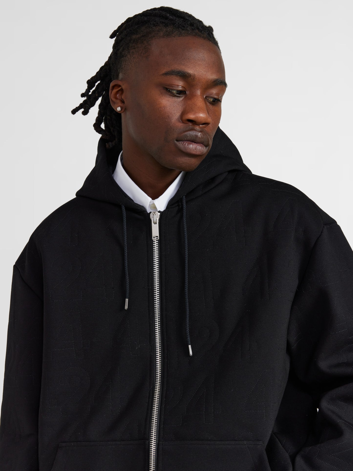 BLACK ZIPPED FLOCK HOODIE