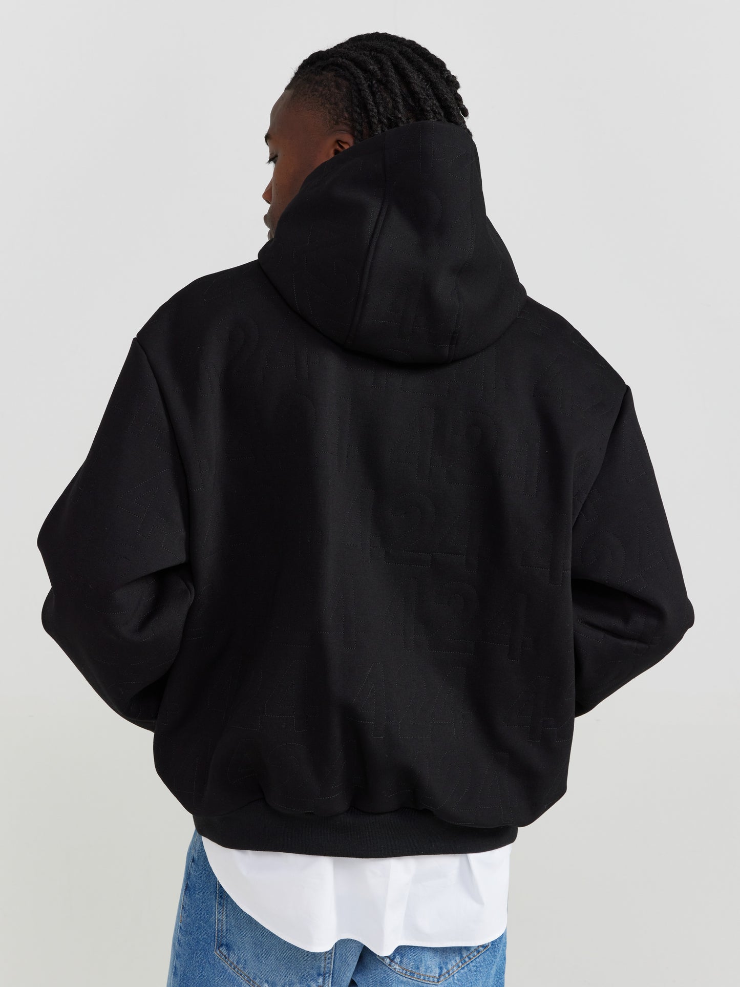 BLACK ZIPPED FLOCK HOODIE