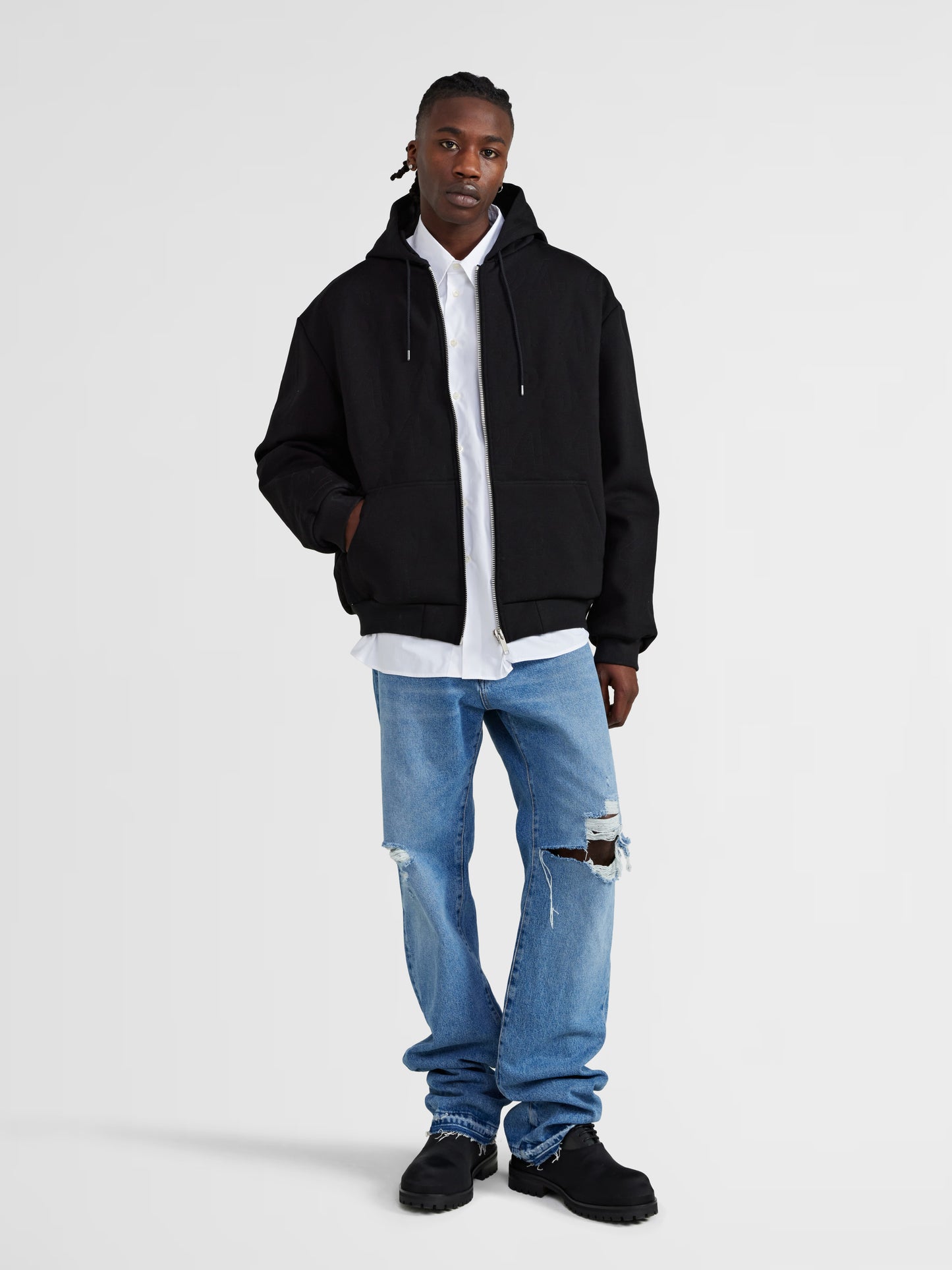 BLACK ZIPPED FLOCK HOODIE