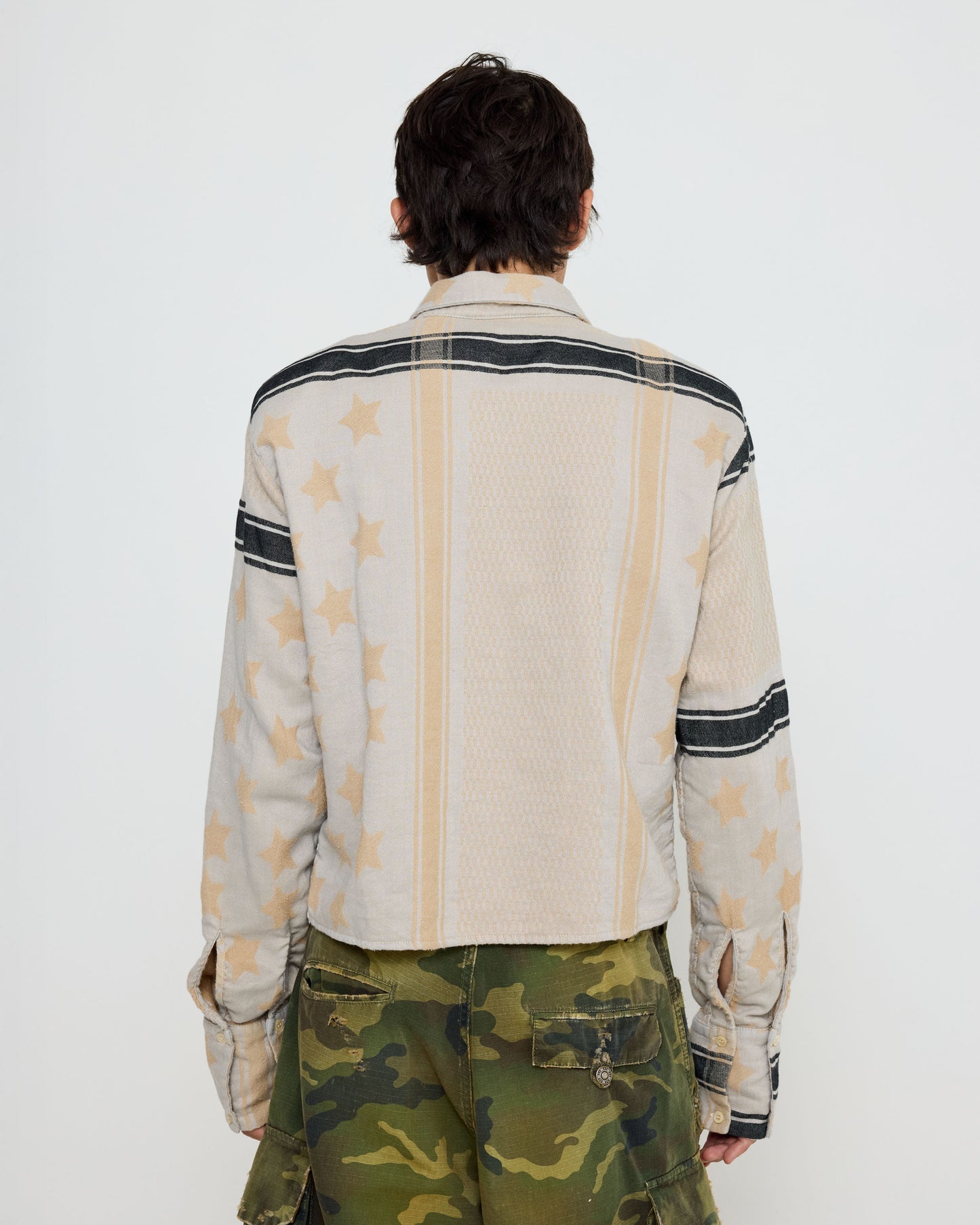 Cropped Shirt With Shoulder Pad Sand Navy Dye