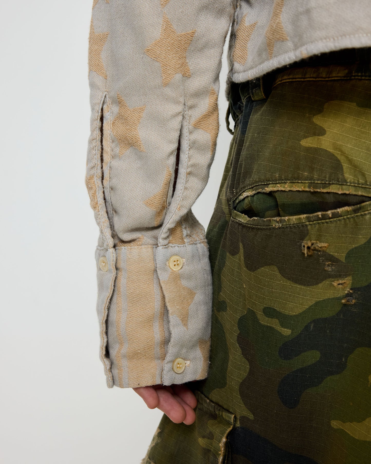 Cropped Shirt With Shoulder Pad Sand Navy Dye