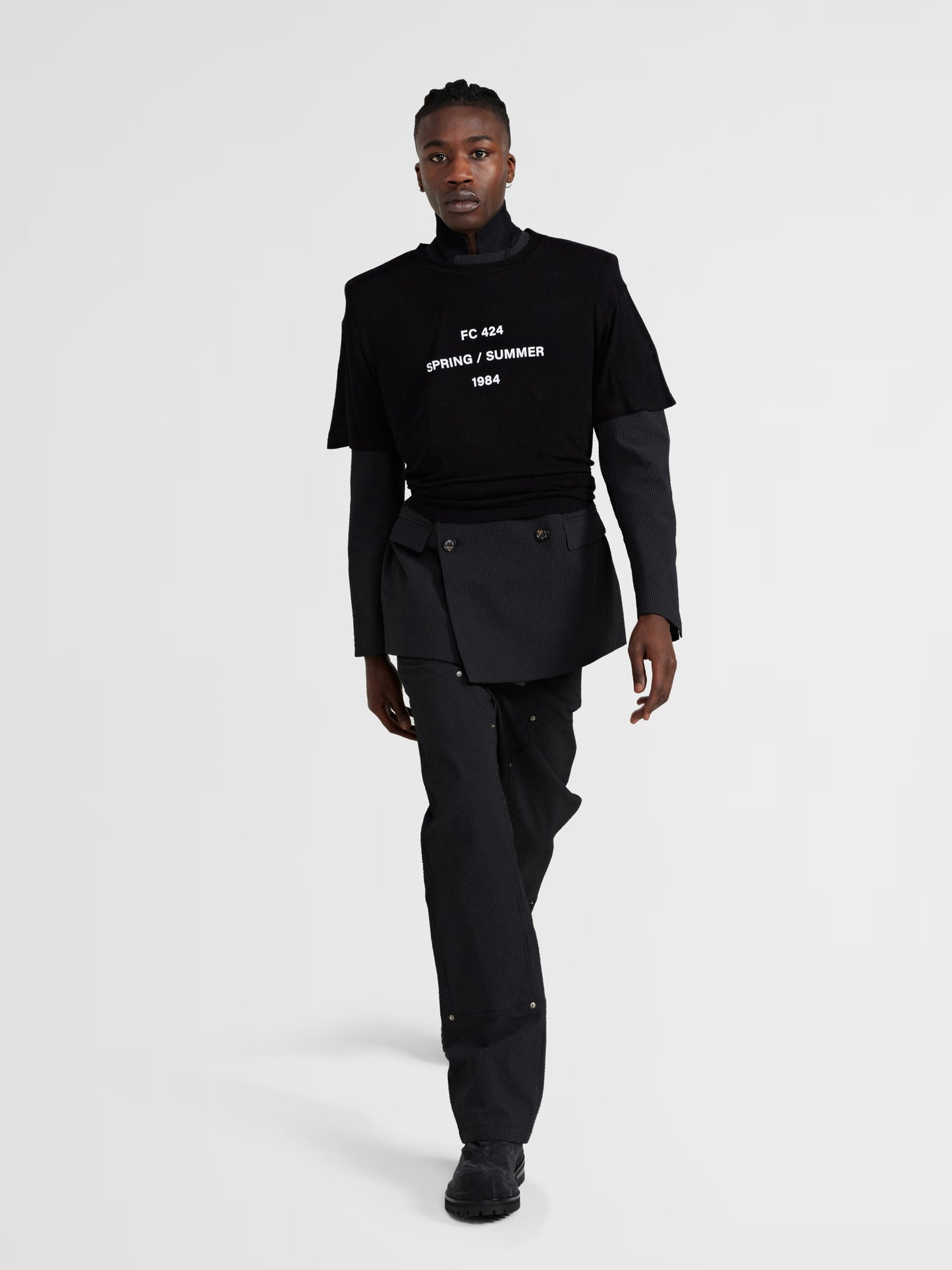 BLACK PINSTRIPE PANELED TROUSERS