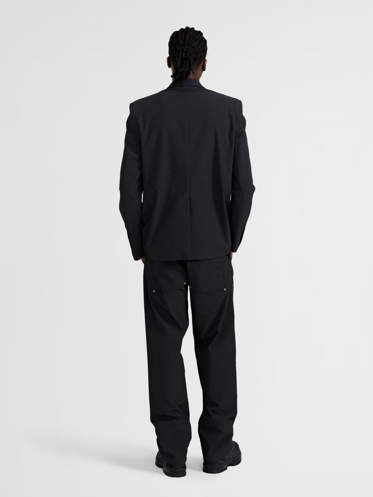BLACK PINSTRIPE PANELED TROUSERS