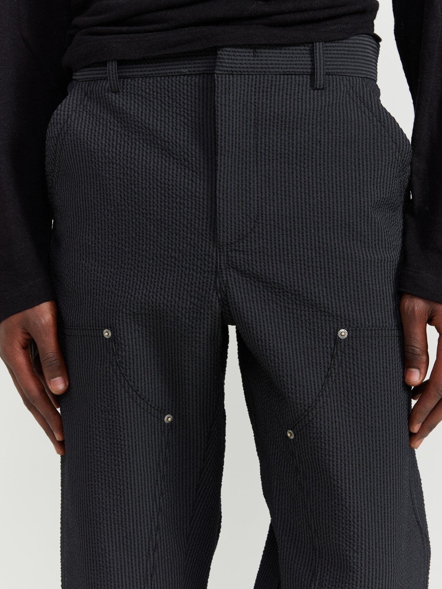 BLACK PINSTRIPE PANELED TROUSERS