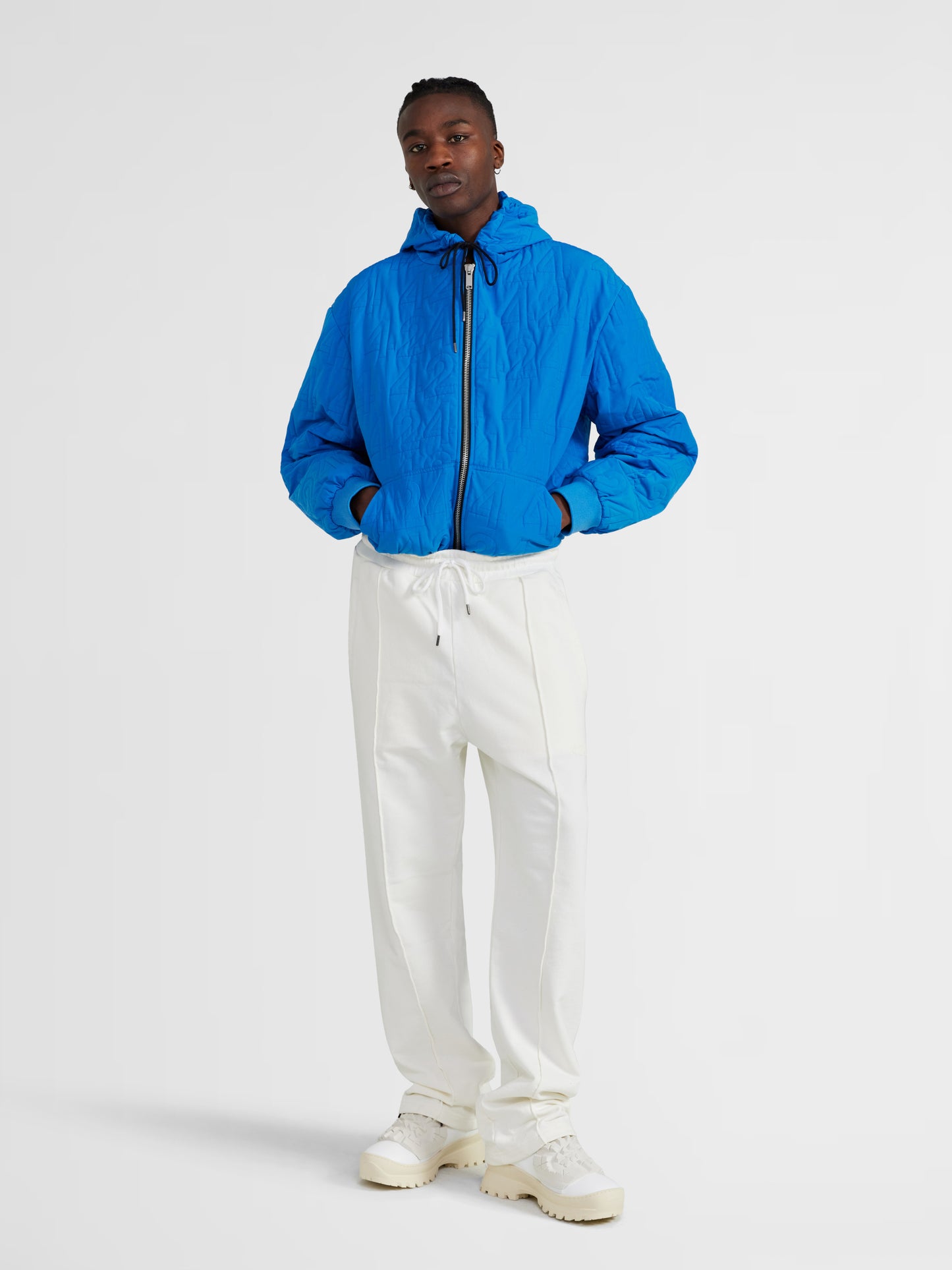 BLUE LOGO EMBOSSED HOODED JACKET