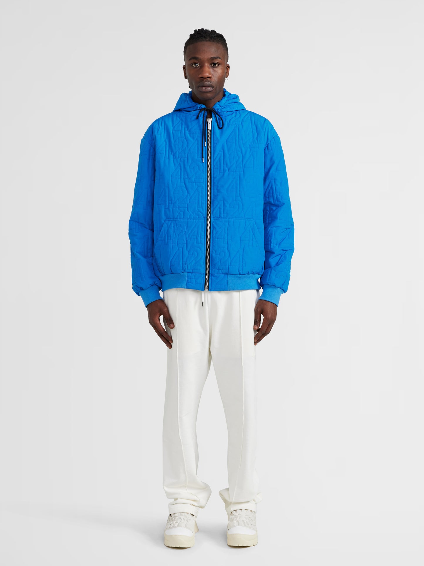BLUE LOGO EMBOSSED HOODED JACKET
