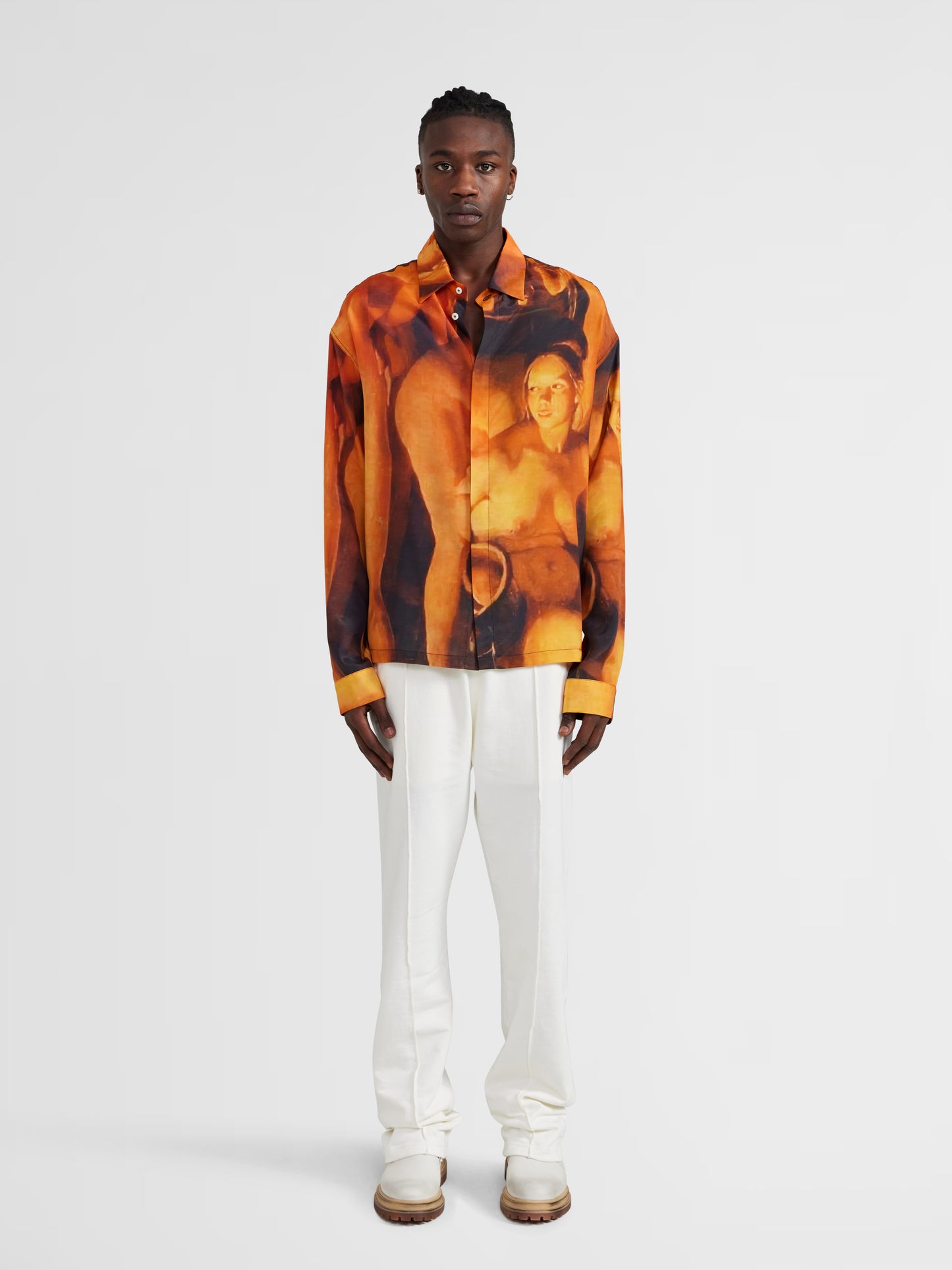 ORANGE PRINTED BUTTON UP