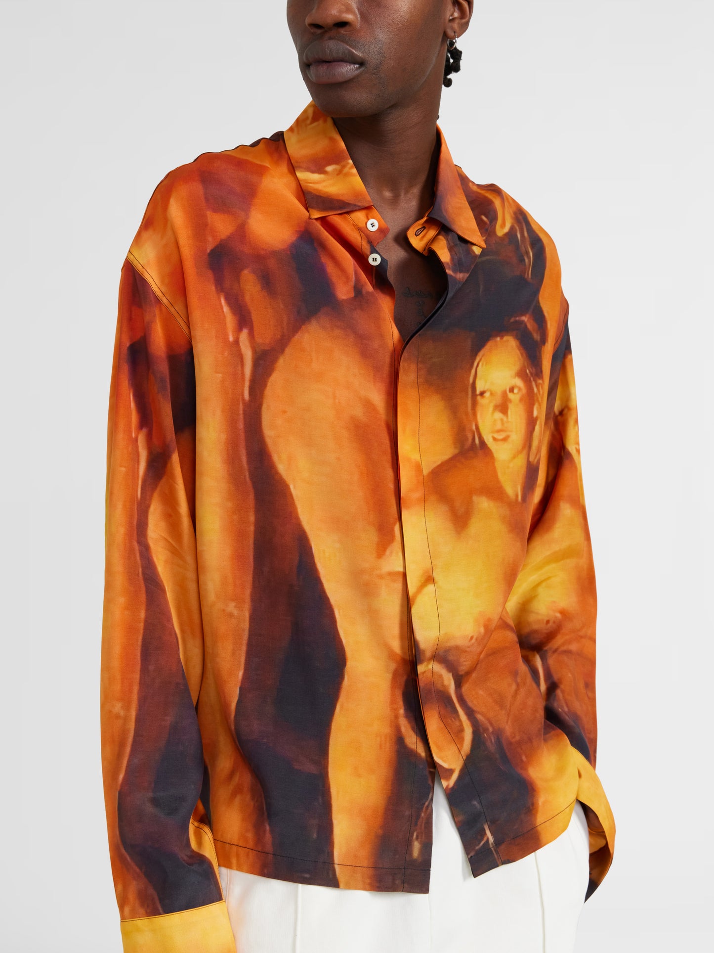 ORANGE PRINTED BUTTON UP