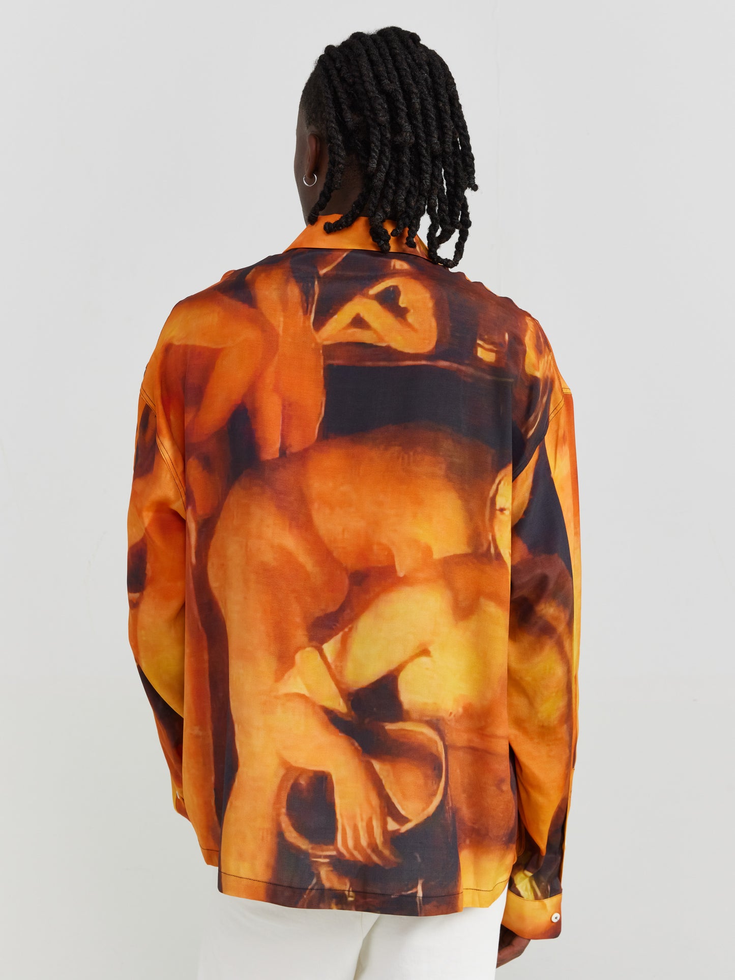 ORANGE PRINTED BUTTON UP
