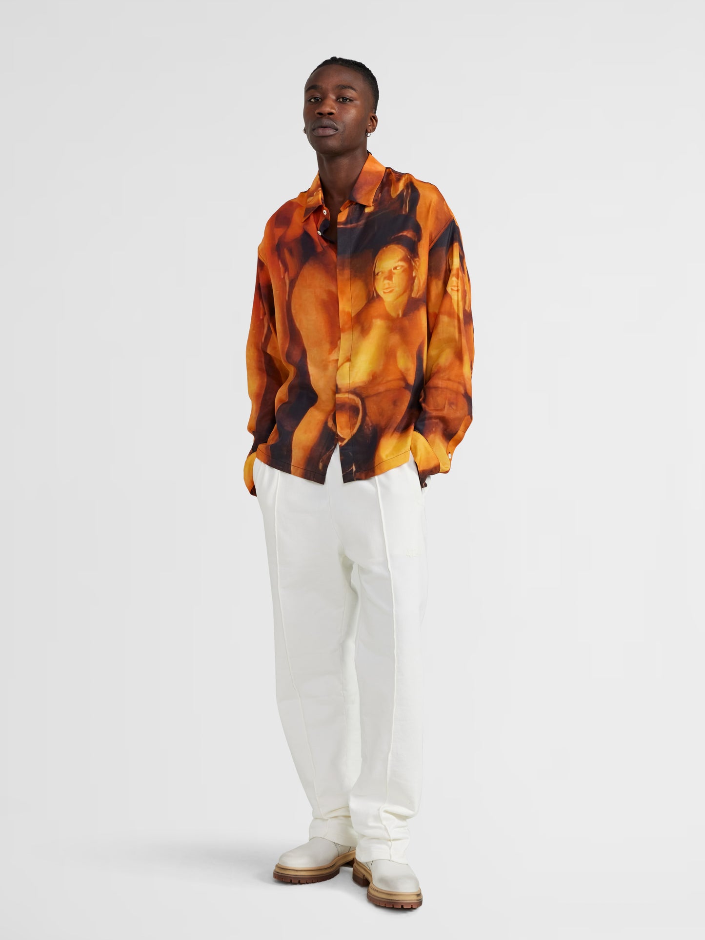 ORANGE PRINTED BUTTON UP