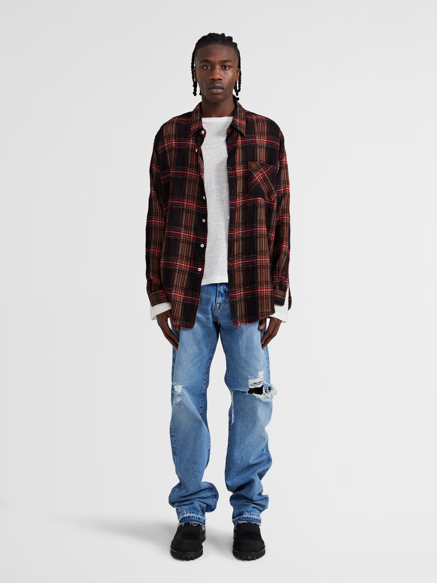 RED AND BLACK CHECKERED BUTTON-UP