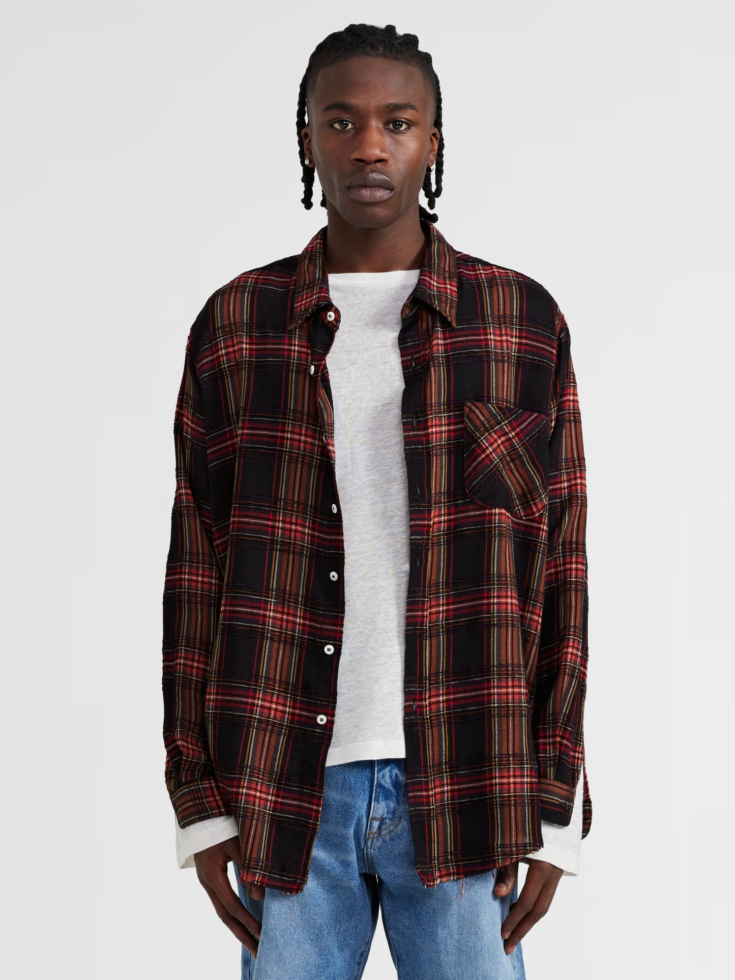 RED AND BLACK CHECKERED BUTTON-UP