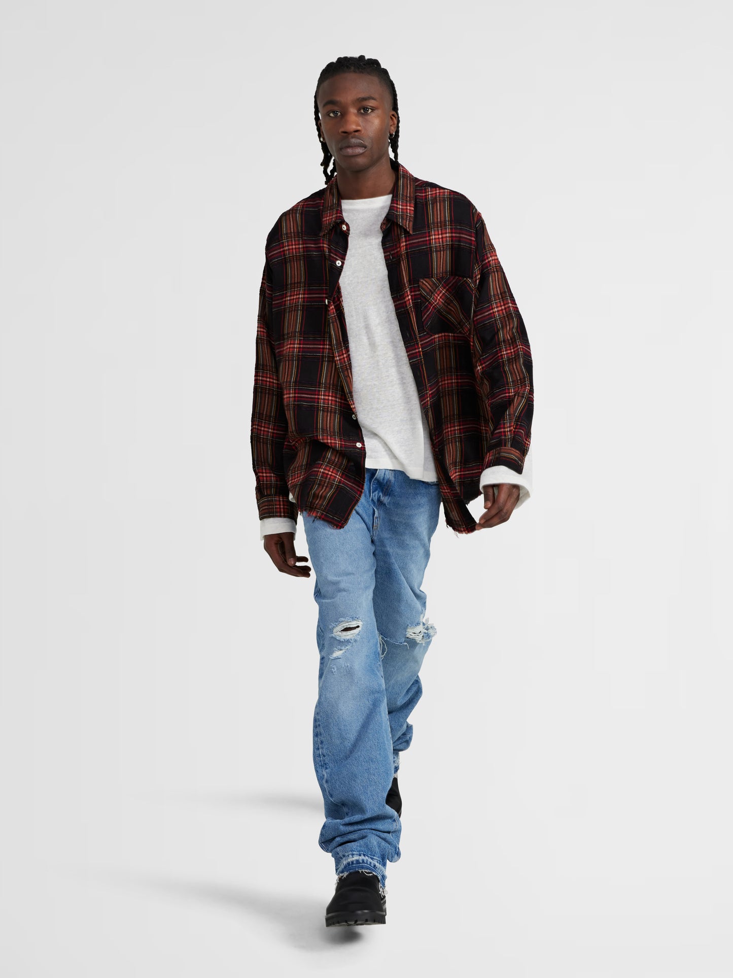 RED AND BLACK CHECKERED BUTTON-UP