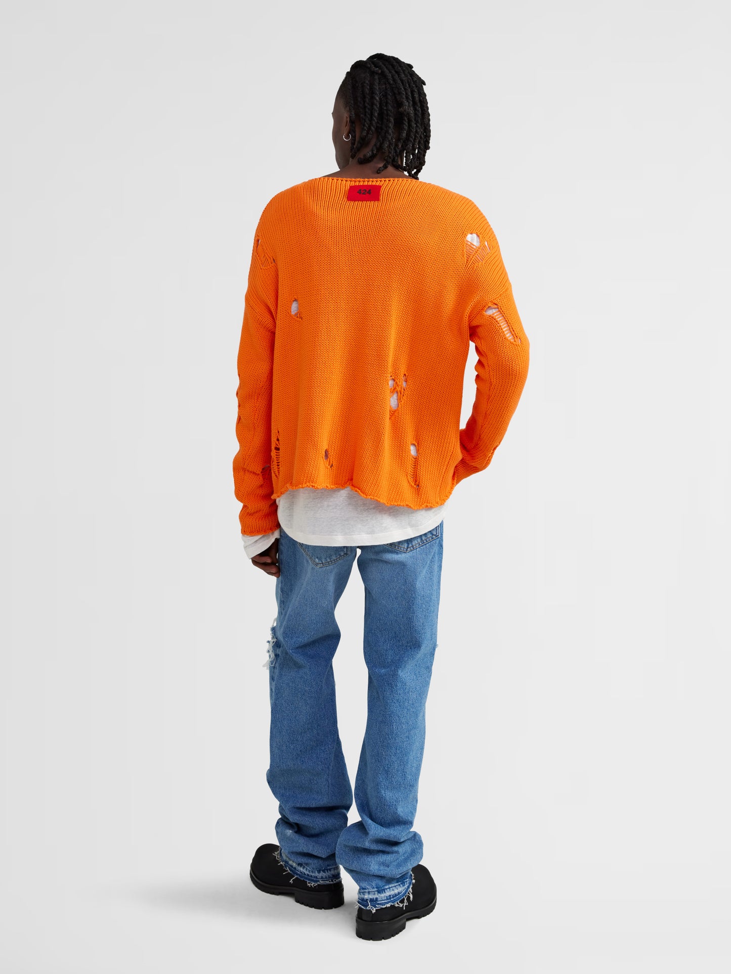 ORANGE DISTRESSED KNIT SWEATER