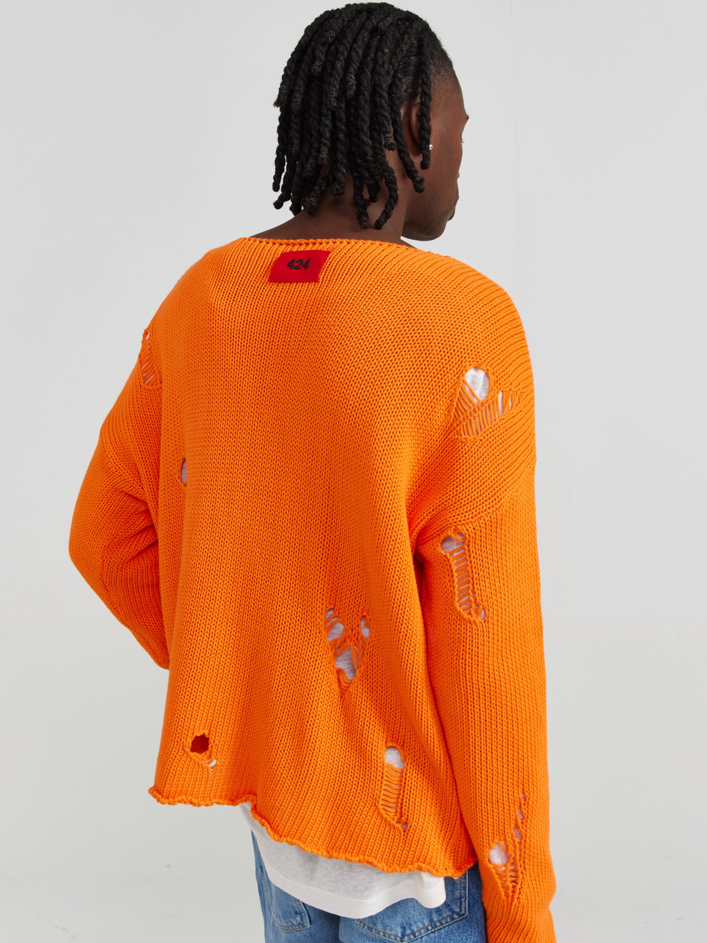 ORANGE DISTRESSED KNIT SWEATER