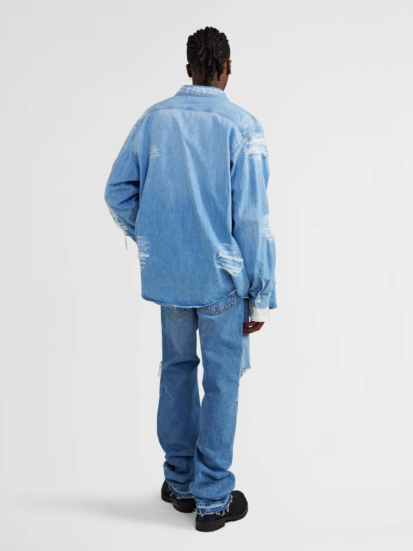 DISTRESSED DENIM BUTTON UP