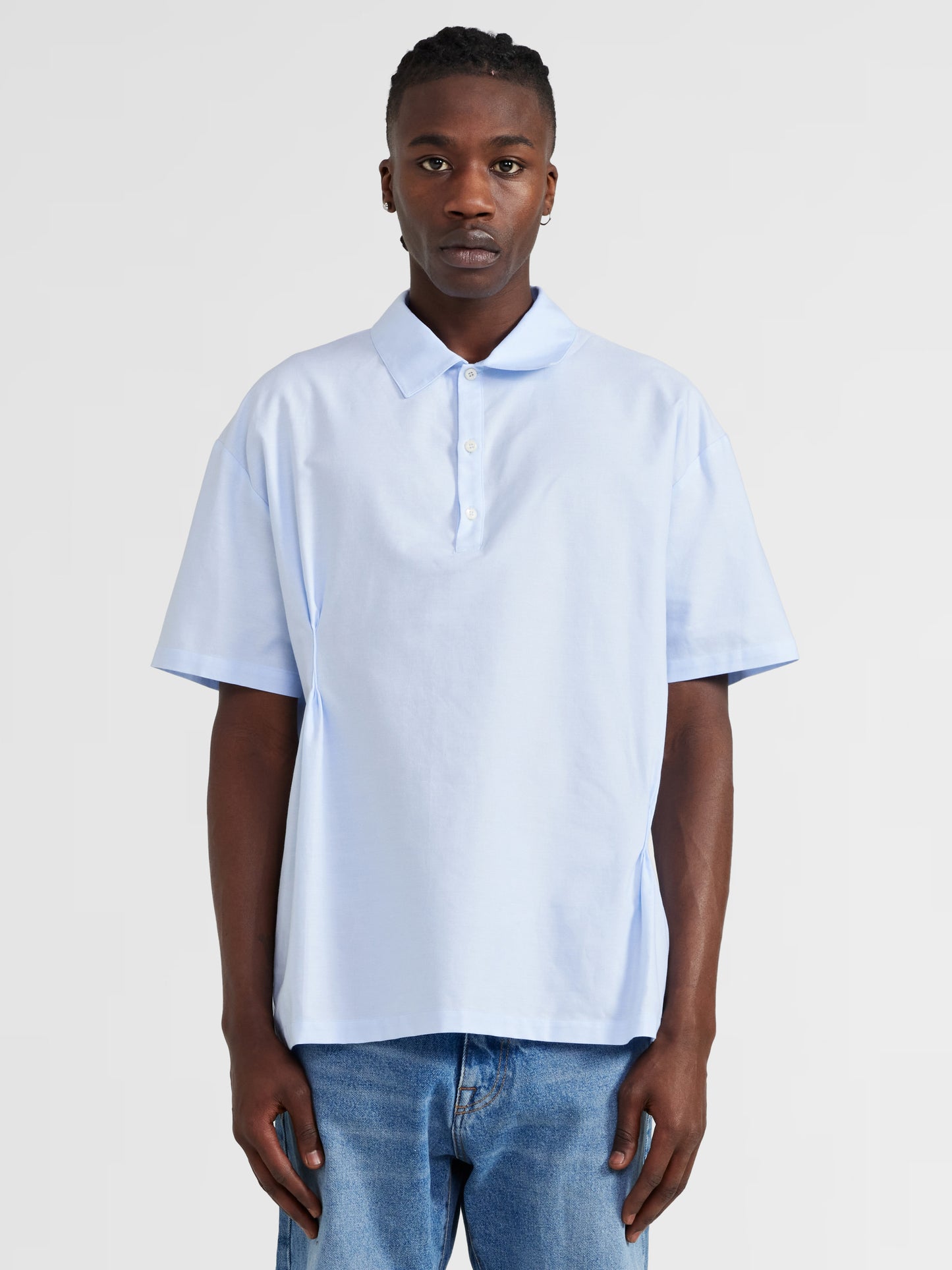 PLEATED BLUE SHORT SLEEVE