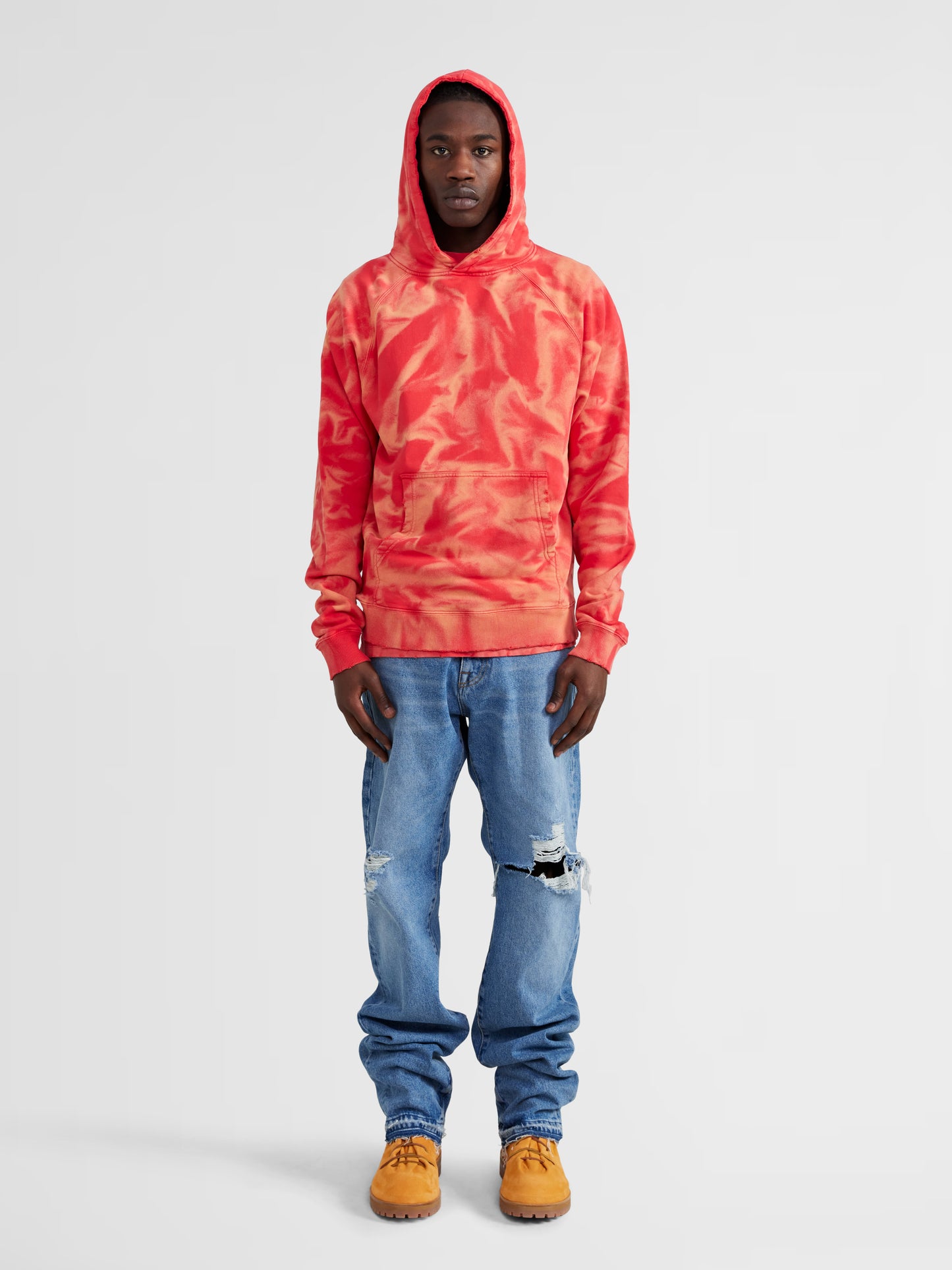 RED DISTRESSED HOODIE
