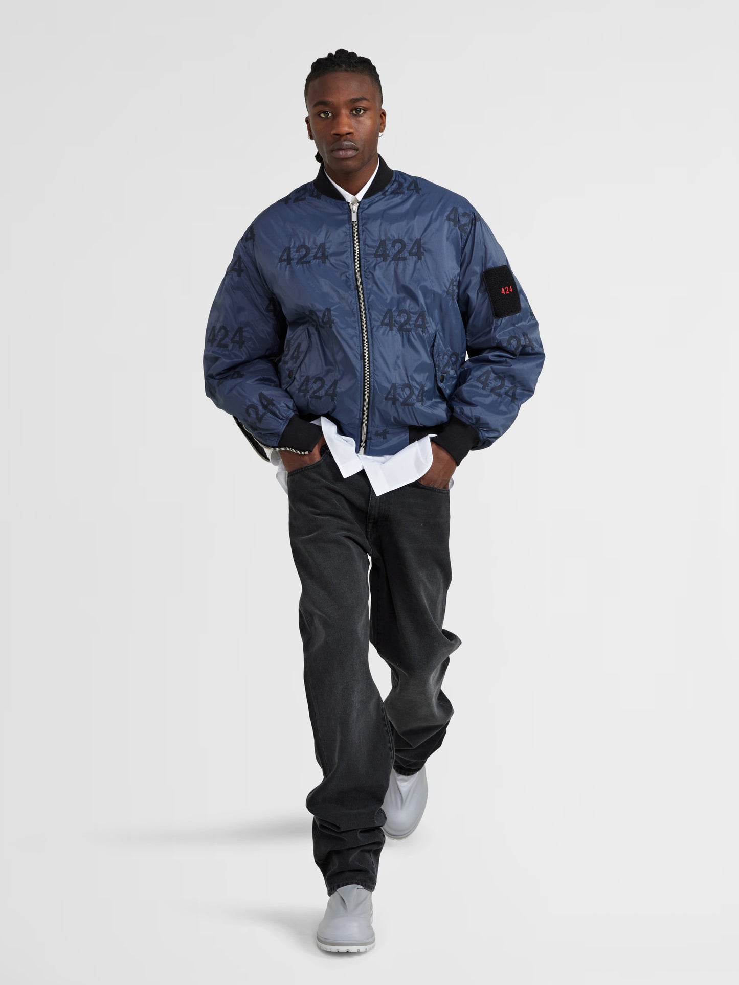 NAVY LOGO BOMBER JACKET