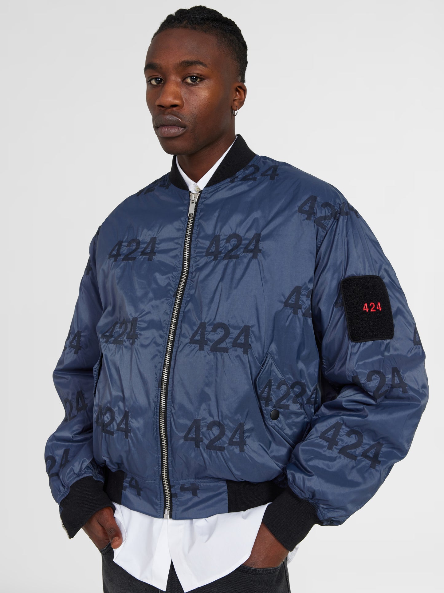 NAVY LOGO BOMBER JACKET