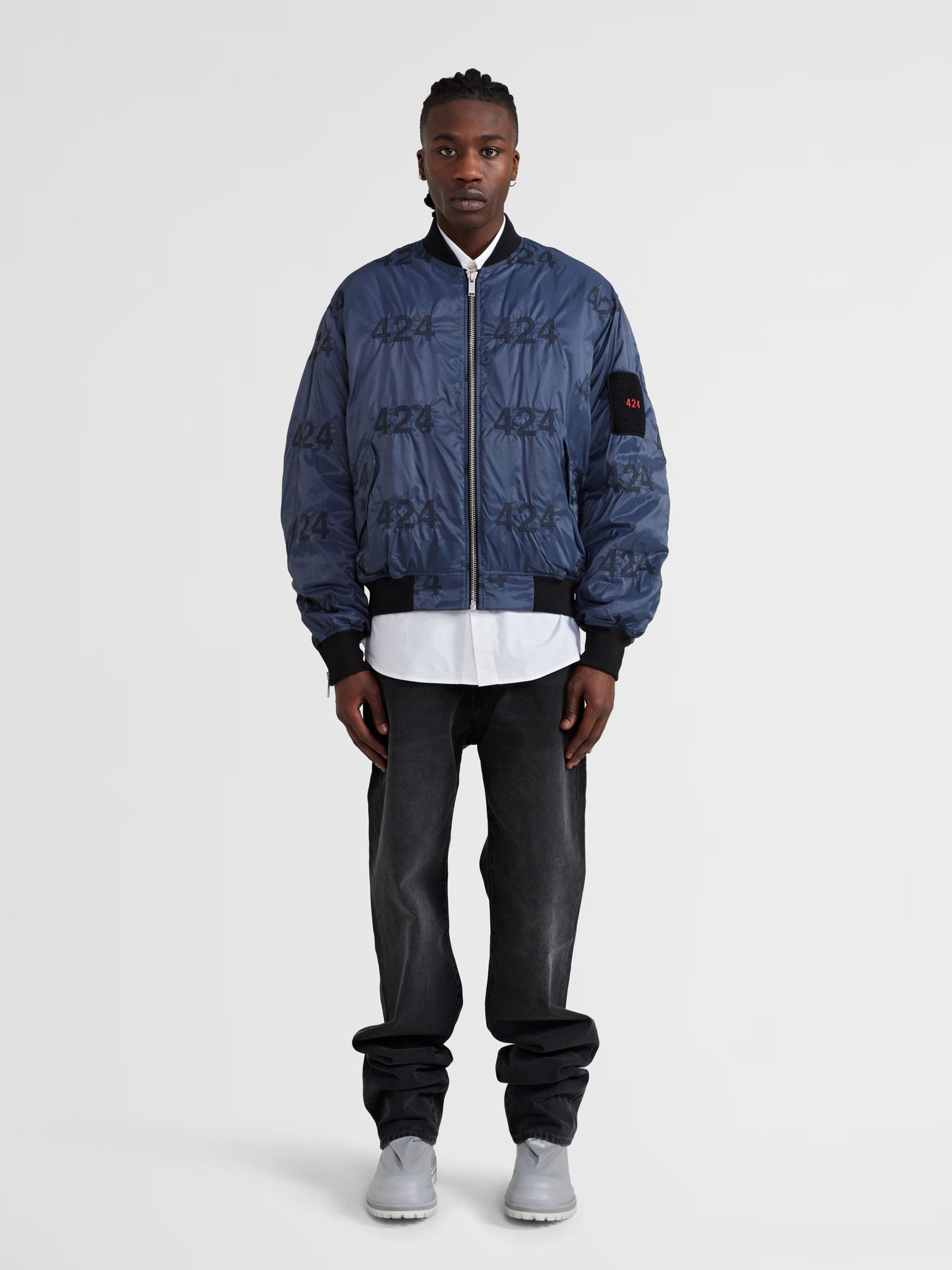 NAVY LOGO BOMBER JACKET