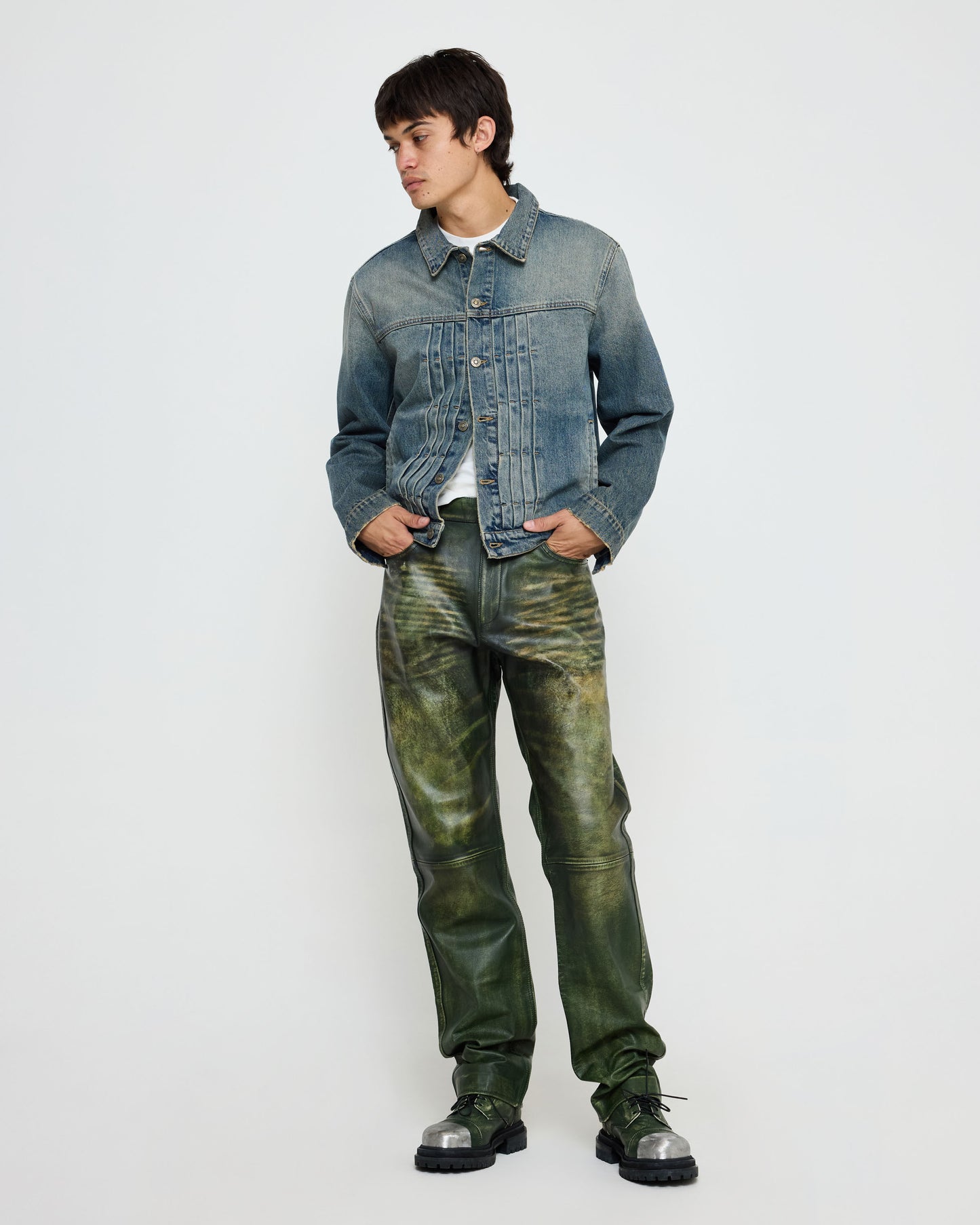 Green Leather Rub Off Pant